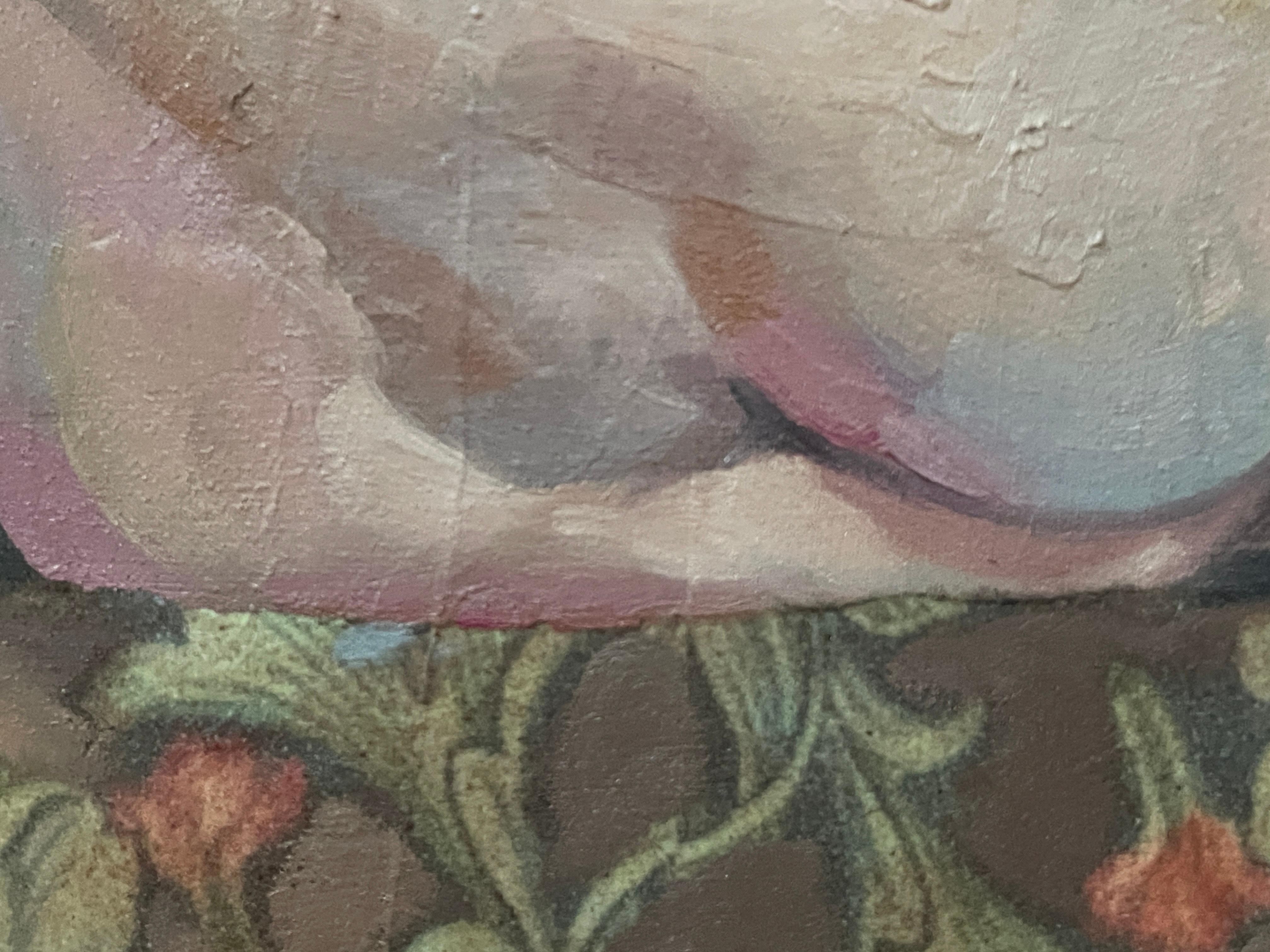 “Morris’s lover 7 “ Horizontal figurative oil painting . Nude . Vintage . - Brown Nude Painting by Nadezda Stupina