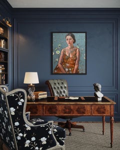 "Mysterious stranger" Original modern portrait  . Large vertical   framed