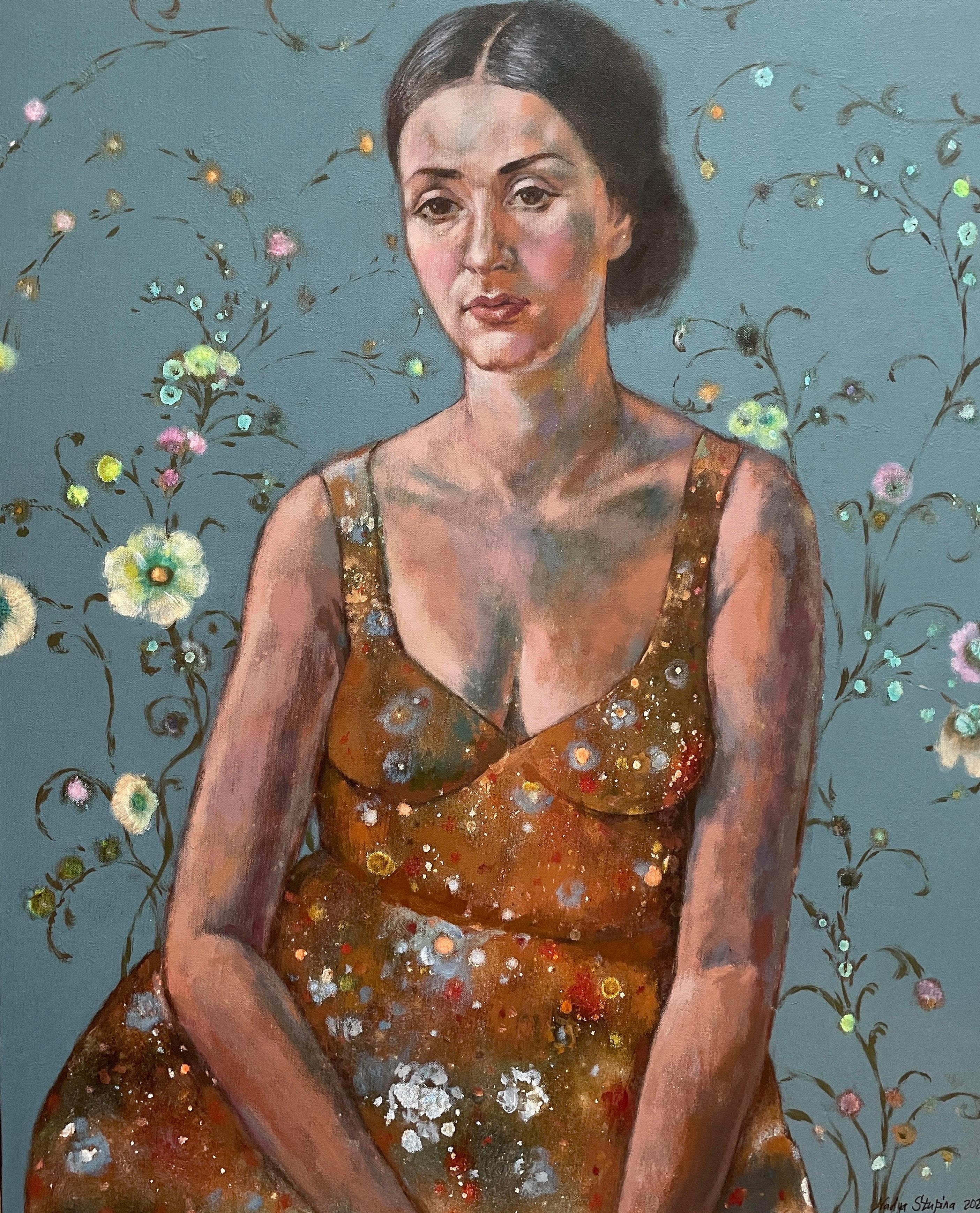 "Mysterious stranger" Original modern portrait  . Large vertical   framed