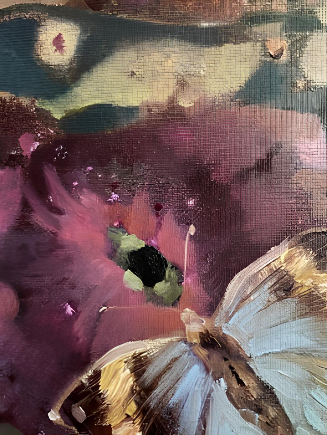 Imbued with the essence of the enigmatic night, I crafted this piece with tender strokes of acrylic and oil, weaving a dance of moths amidst blossoms that shimmer in the twilight. Every petal and wing pulses with a life of its own, an ode to