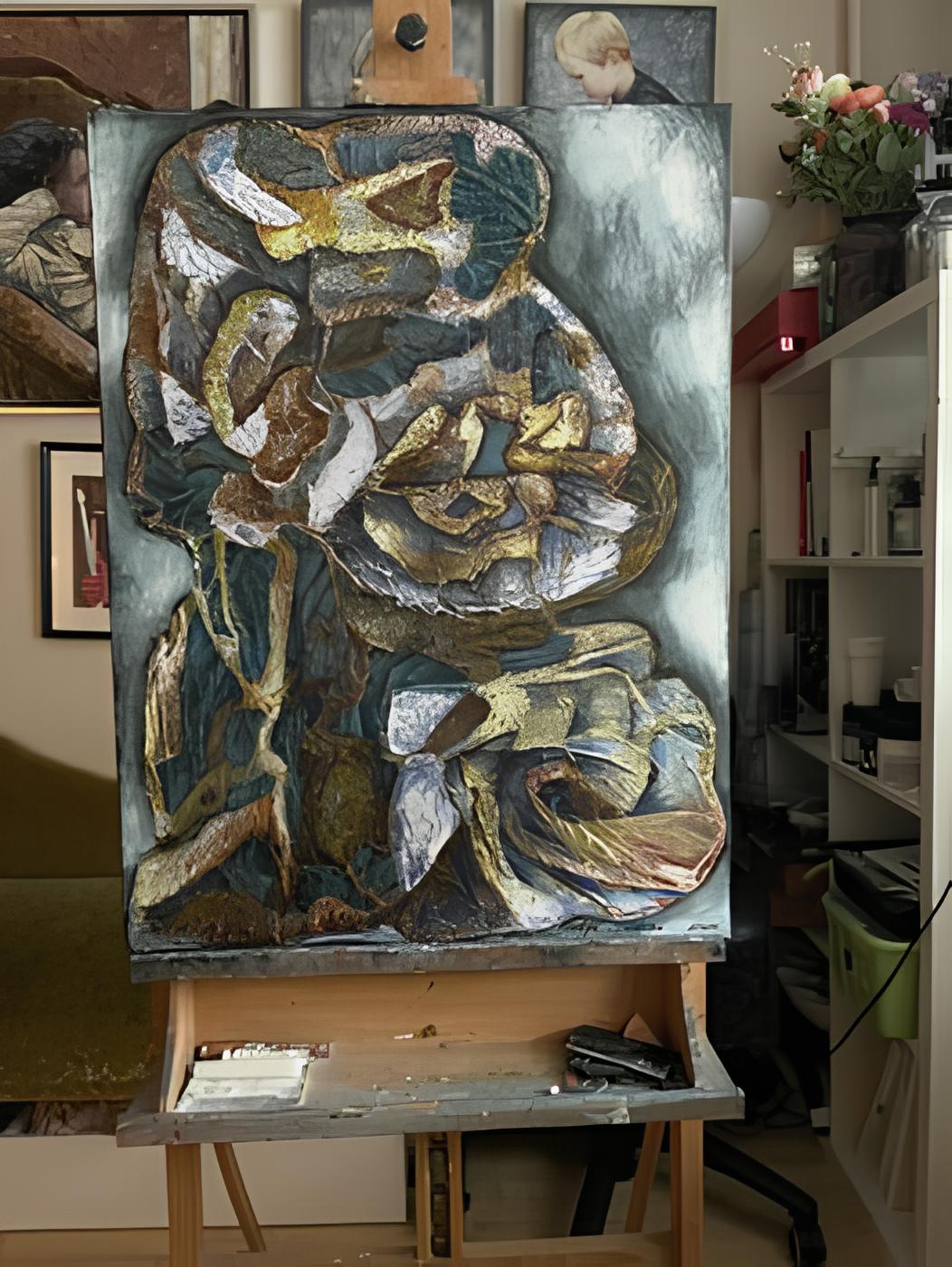 „Northern legends.Awakening“ Original abstrakte [Gemälde . Senkrecht  Impasto. (Grau), Abstract Painting, von Nadezda Stupina