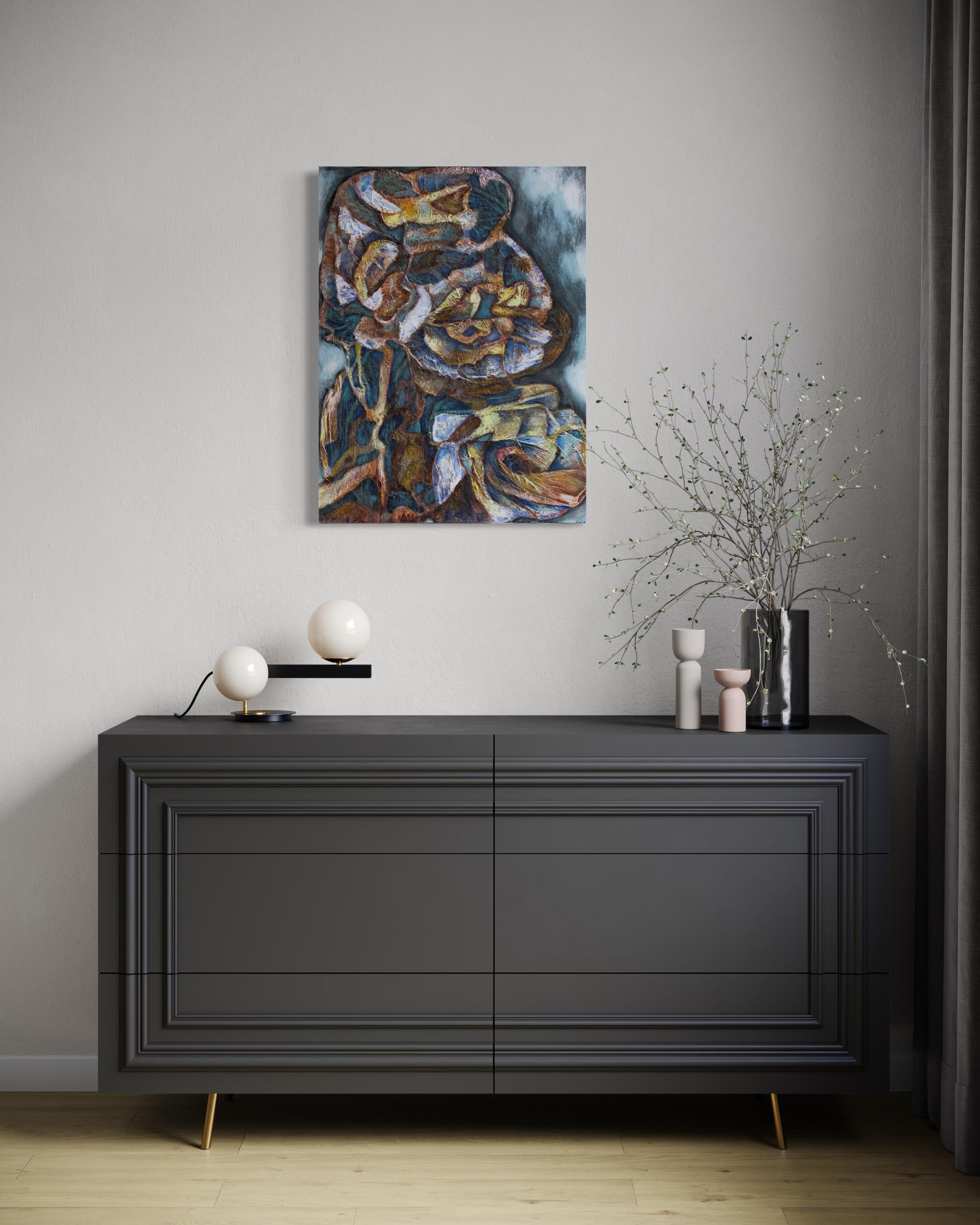 „Northern legends.Awakening“ Original abstrakte [Gemälde . Senkrecht  Impasto. im Angebot 4