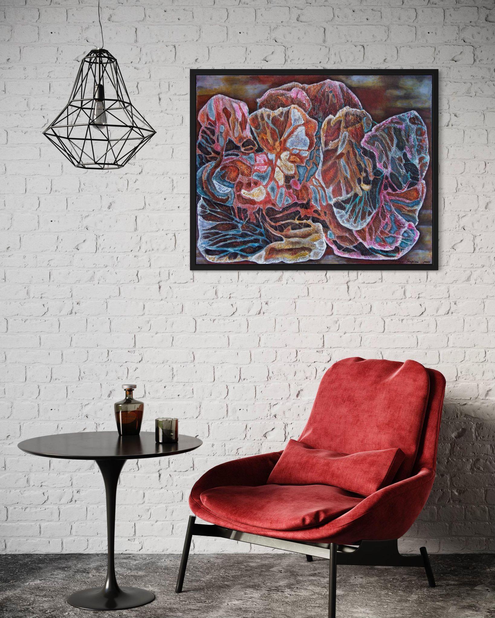 „Northern legends.In a dream world“ Originales großes abstraktes Gemälde. Waagerecht – Painting von Nadezda Stupina