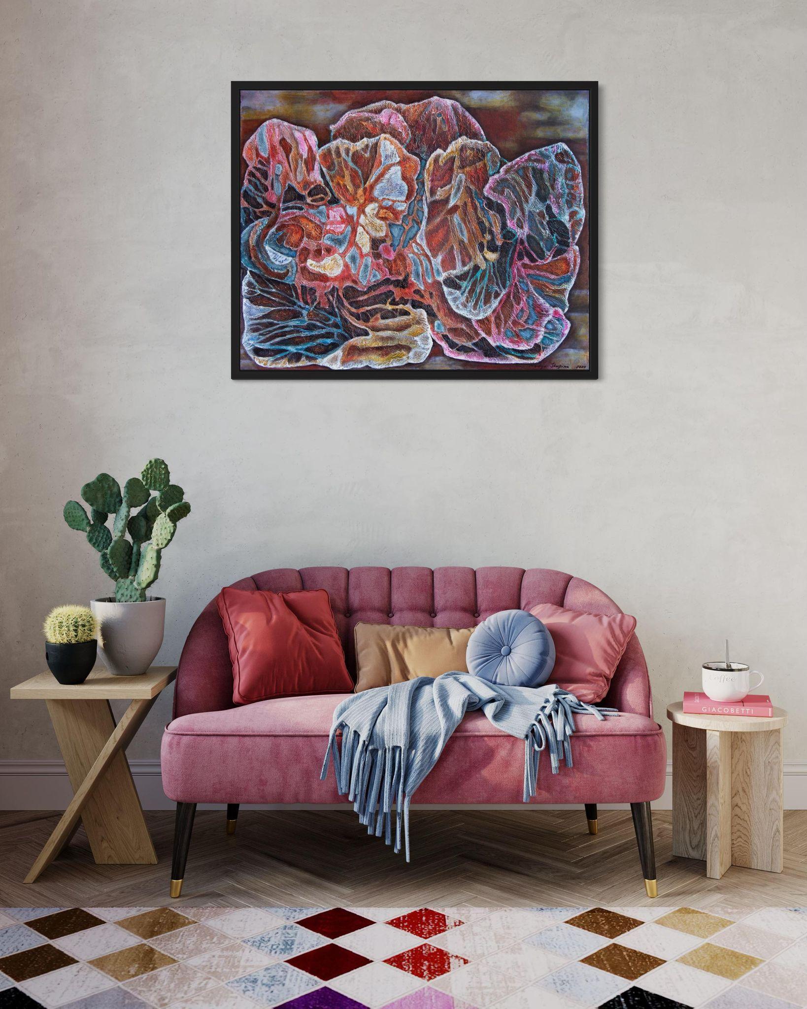 „Northern legends.In a dream world“ Originales großes abstraktes Gemälde. Waagerecht (Grau), Abstract Painting, von Nadezda Stupina