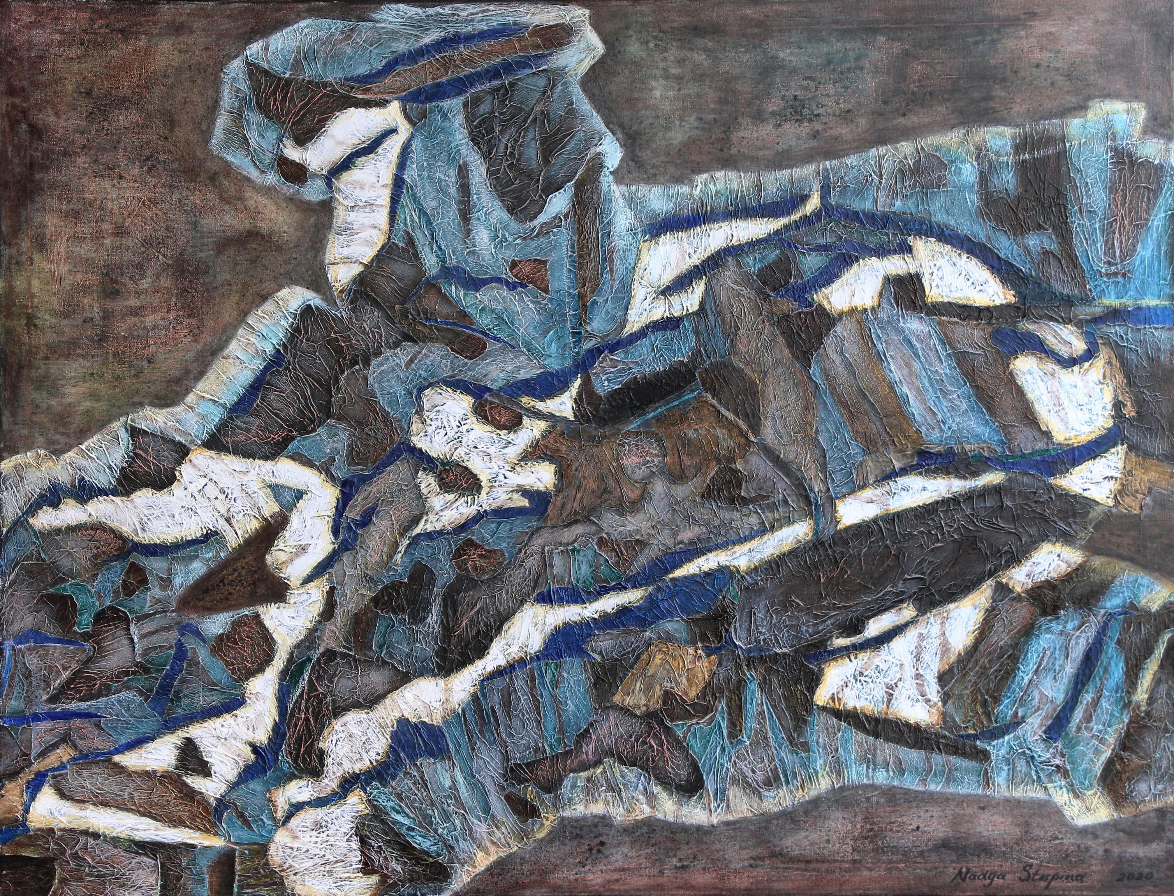 Abstract Painting di Nadezda Stupina - "Leggende del Nord. Inseguimento". Estratto originale  dipinto di grandi dimensioni. Orizzontale