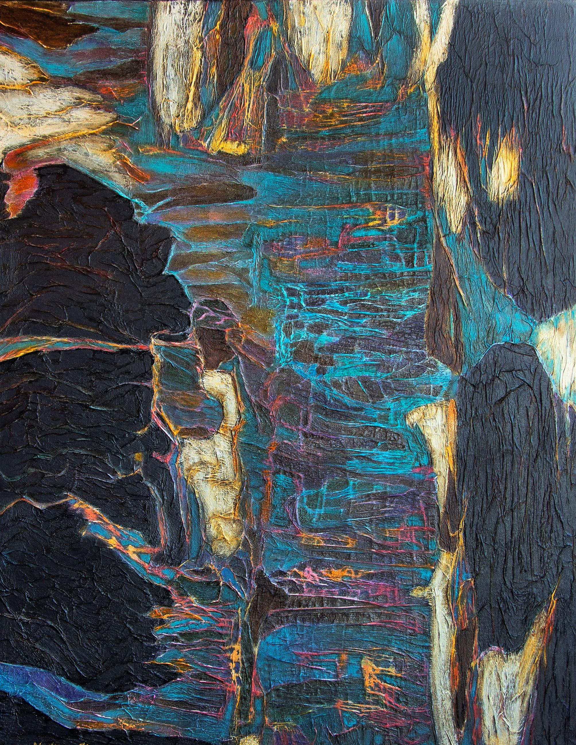 Abstract Painting di Nadezda Stupina - "Leggende del Nord.River" Pittura astratta originale. Grande, verticale.