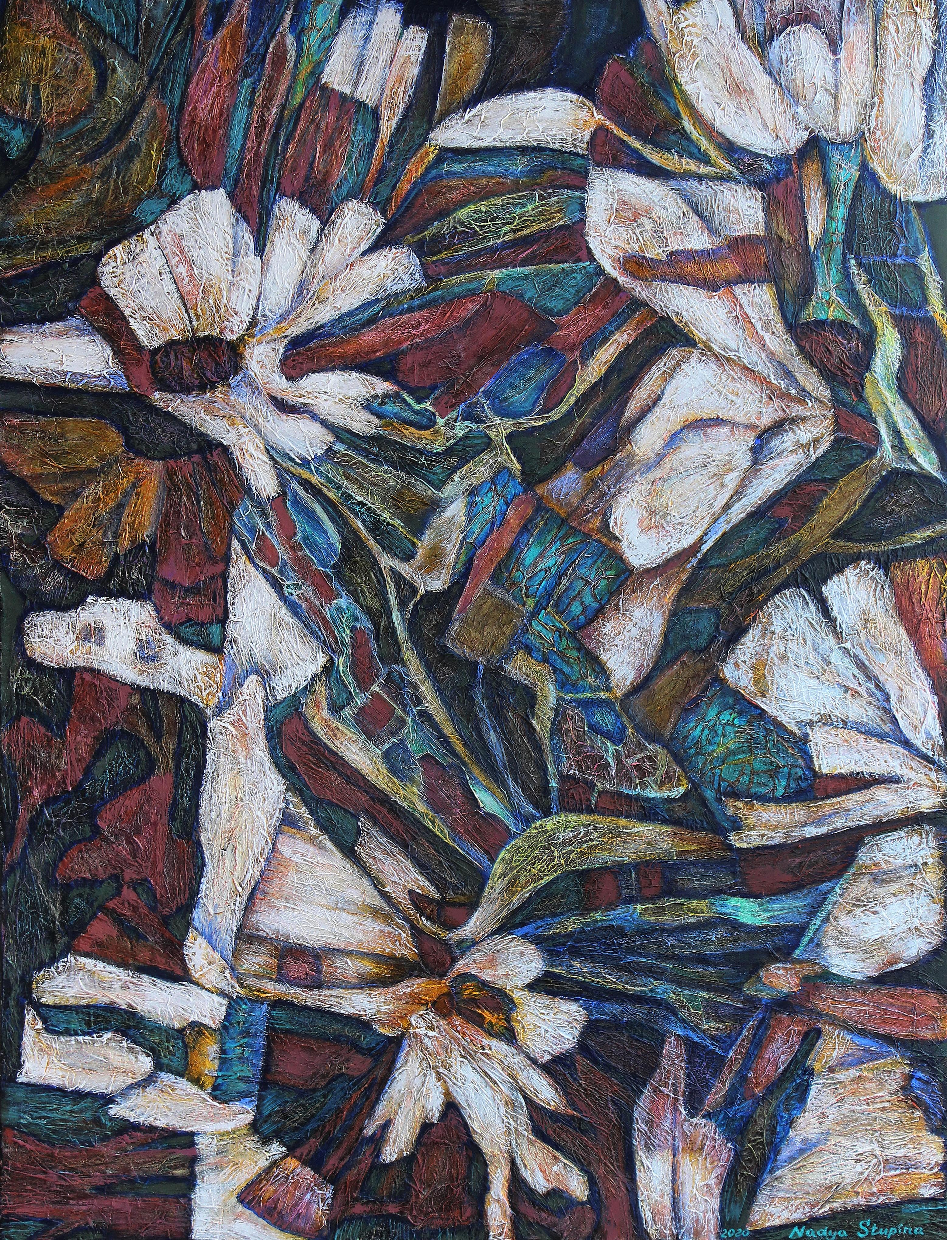 Nadezda Stupina Abstract Painting – „Northern legends.White expansion“ Original großes abstraktes Gemälde .Vertikal.