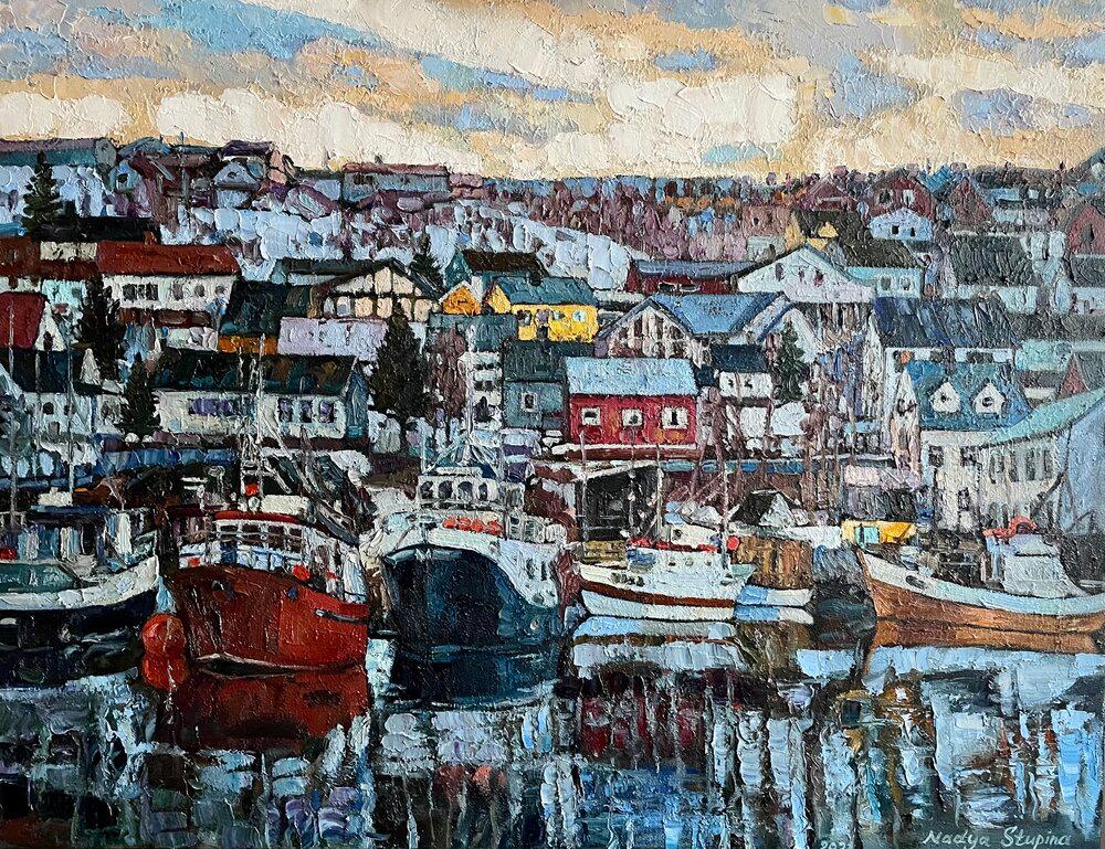 Landscape Painting de Nadezda Stupina - "Mosaico noruego "Original  paisaje al óleo. Impresionismo empastado