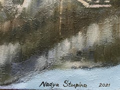 "North.Yellow lights"  Large landscape oil painting . Impasto . Impressionism