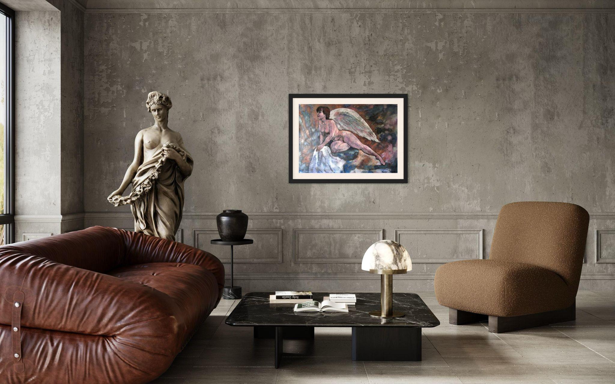 Nude.Angel - Gray Nude Painting by Nadezda Stupina