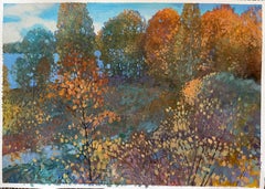 “October colors “ Original landscape painting. Middle size, horizontal.