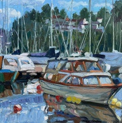 „Old boat“ Original impressionistische Landschaft. Normale Luft . Kleines Ölgemälde