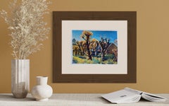 Alte Bäume Herbstliche Landschaft Gemälde, Gouache auf Papier, Impressionist