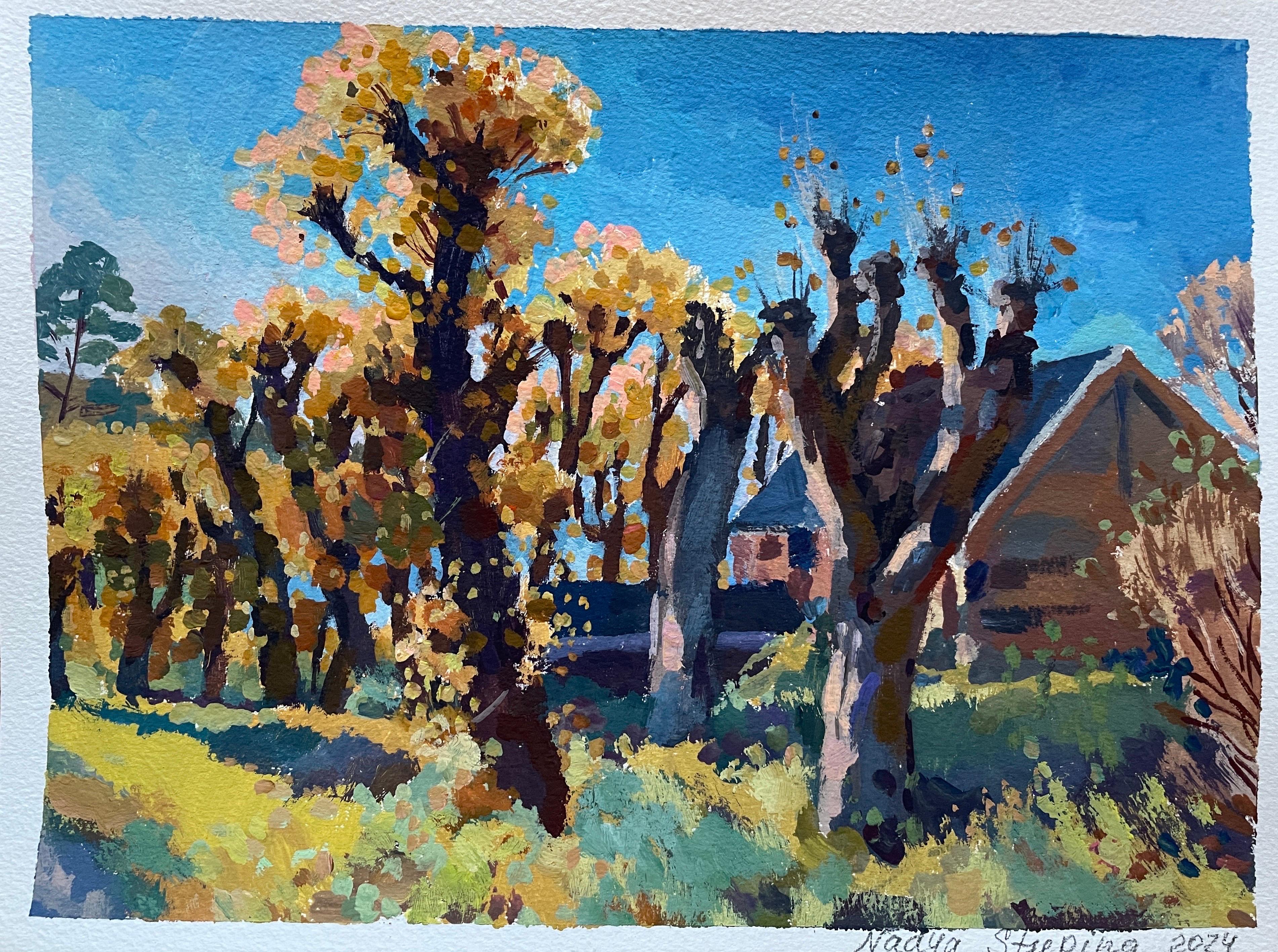 Nadezda Stupina Landscape Painting – Alte Bäume
