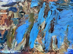 "Sul molo" Pittura ad olio originale su carta. Impasto