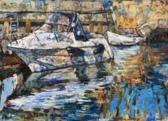 "Sul molo" Pittura ad olio originale su carta. Impasto