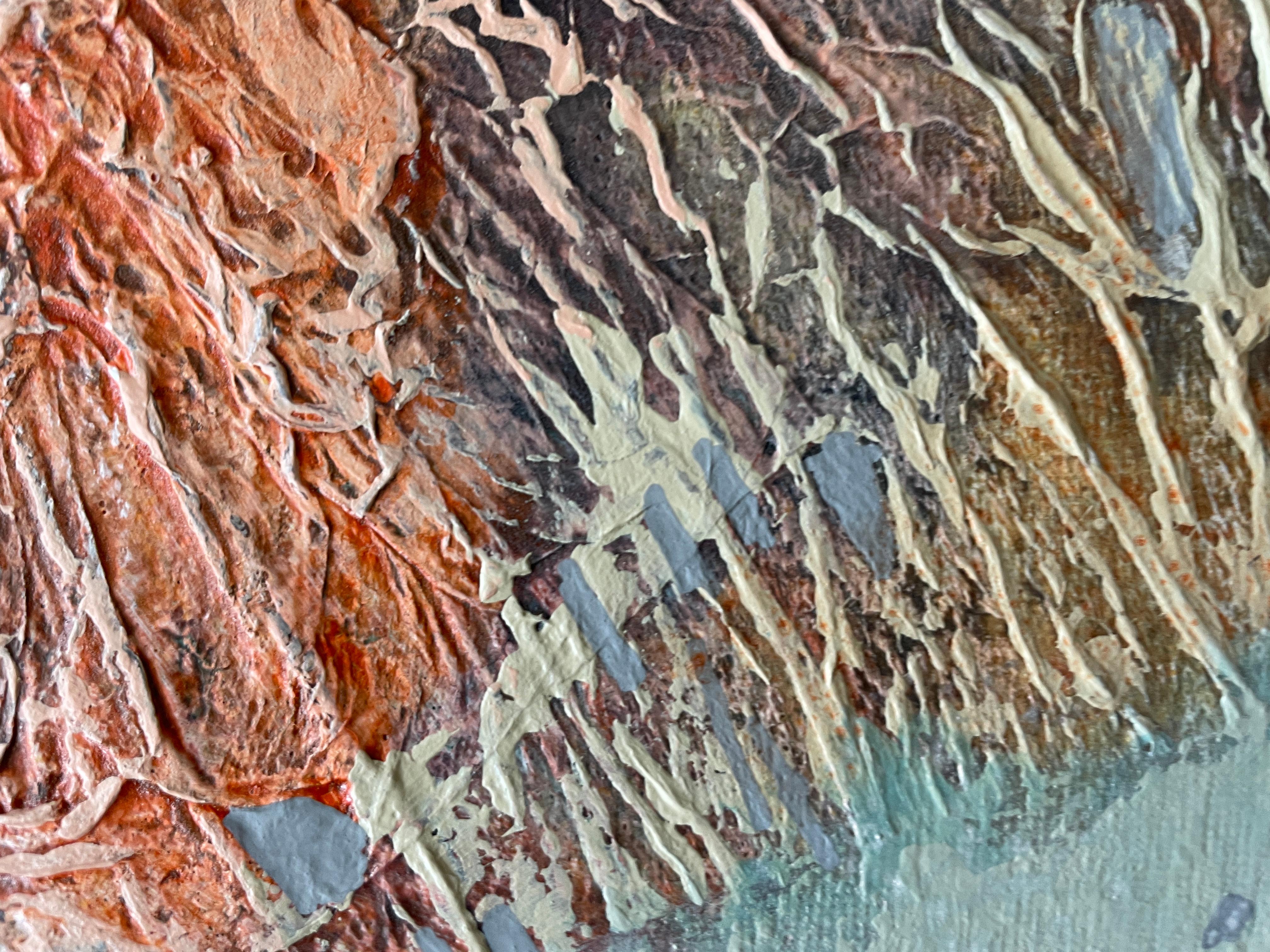 «Orange abstraction» Original Large painting. Vertical horizontal  structure For Sale 8