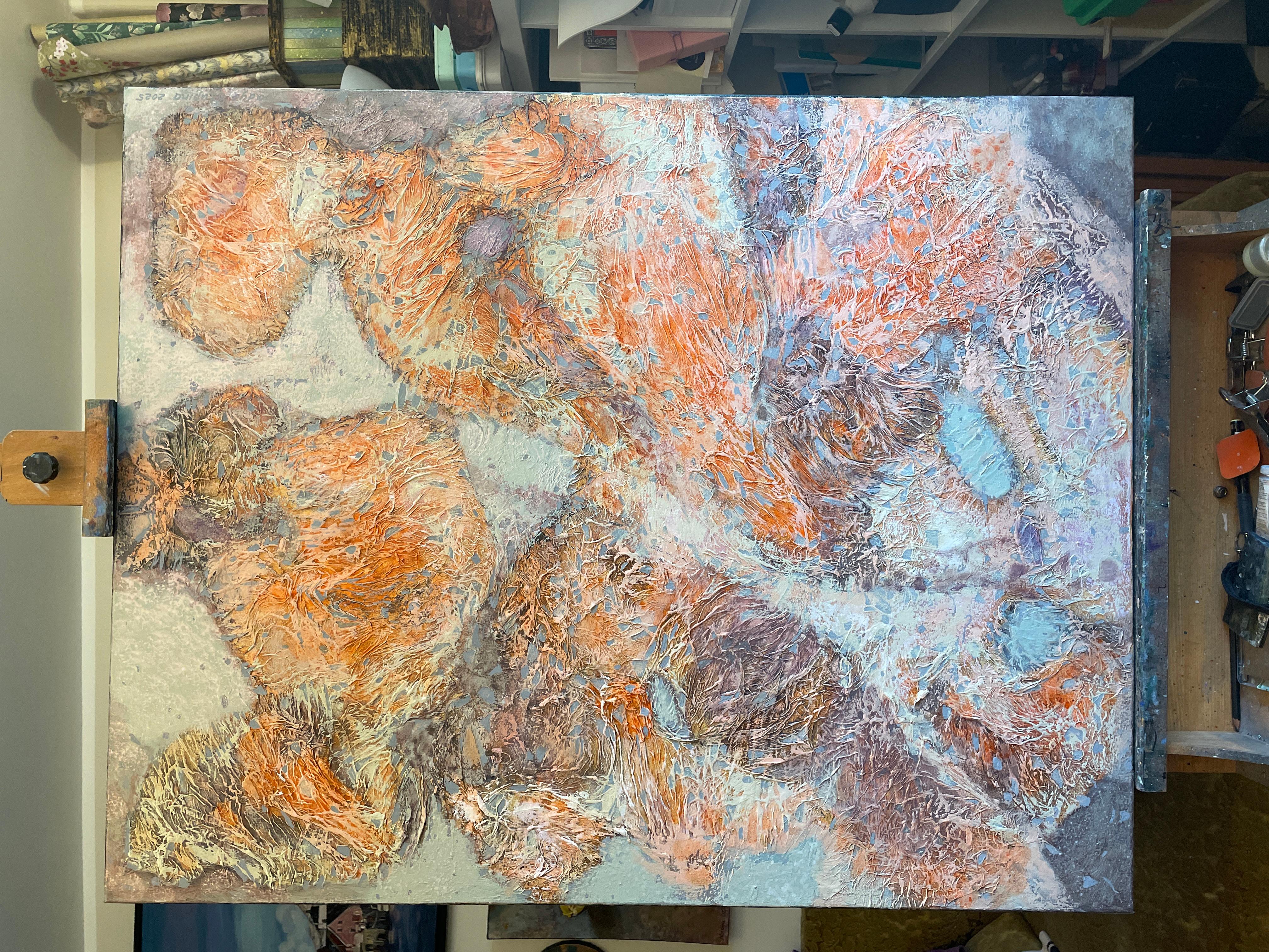 «Orange abstraction» Original Large painting. Vertical horizontal  structure For Sale 9