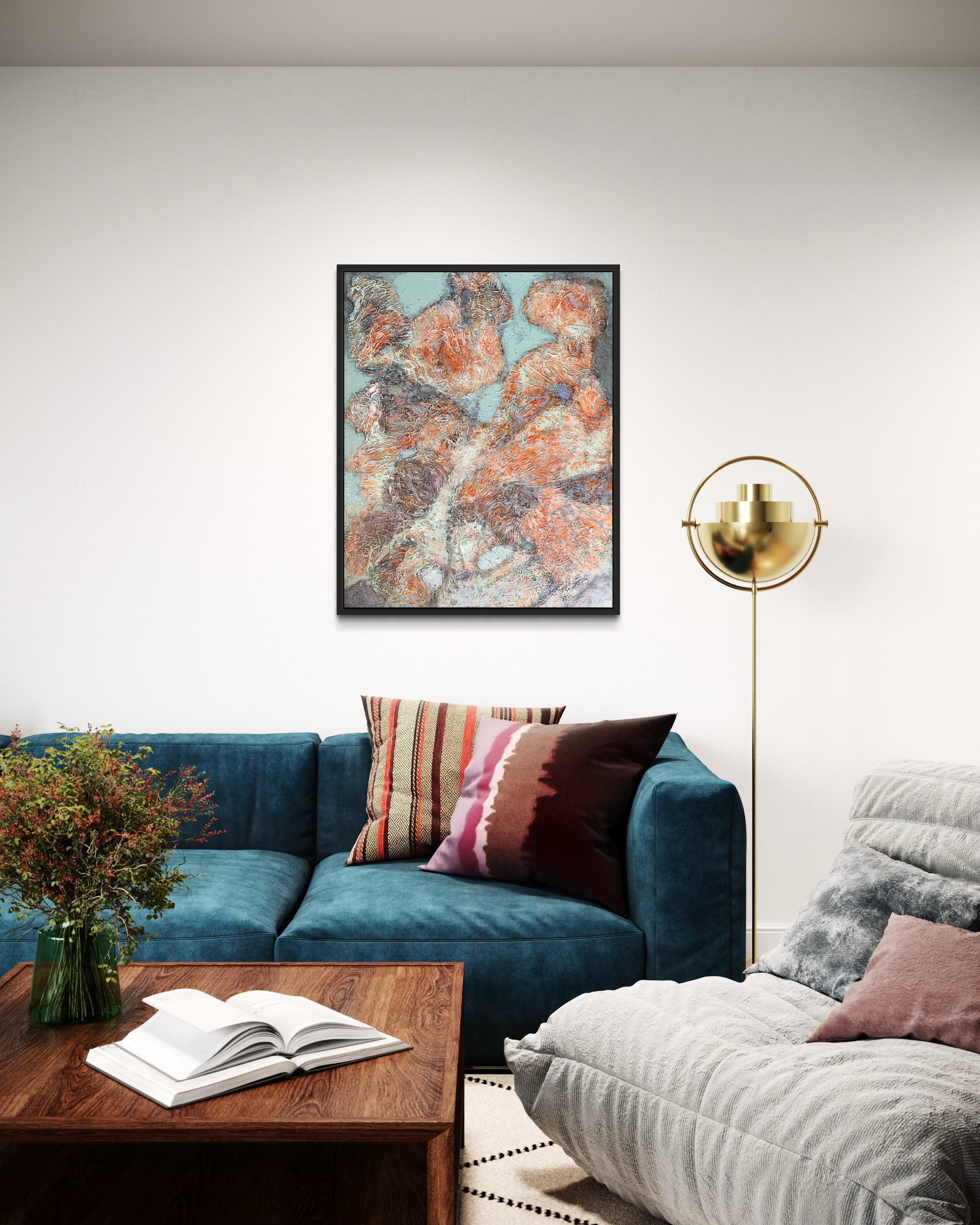 «Orange abstraction» Original Large painting. Vertical horizontal  structure For Sale 10