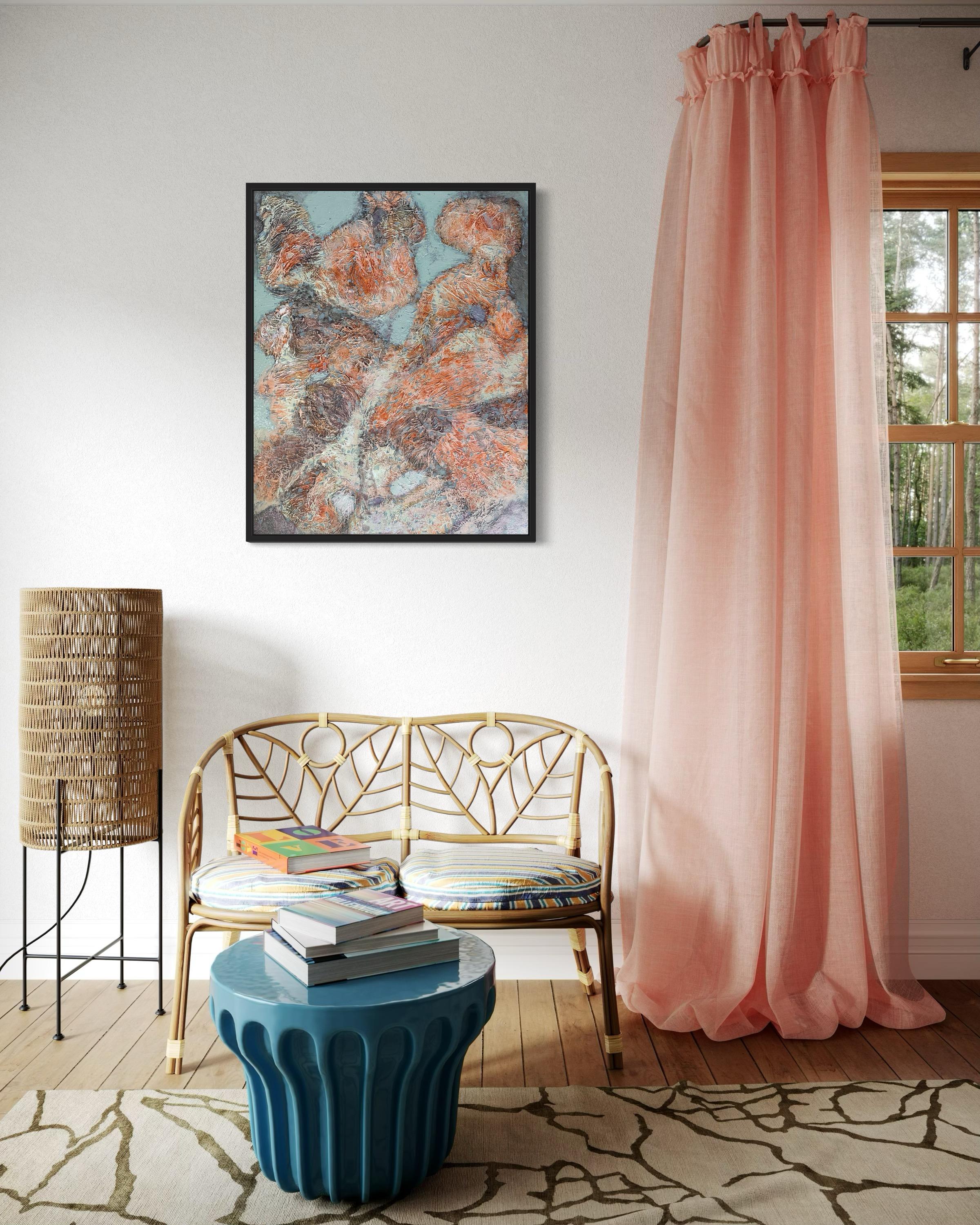 «Orange abstraction» Original Large painting. Vertical horizontal  structure For Sale 13