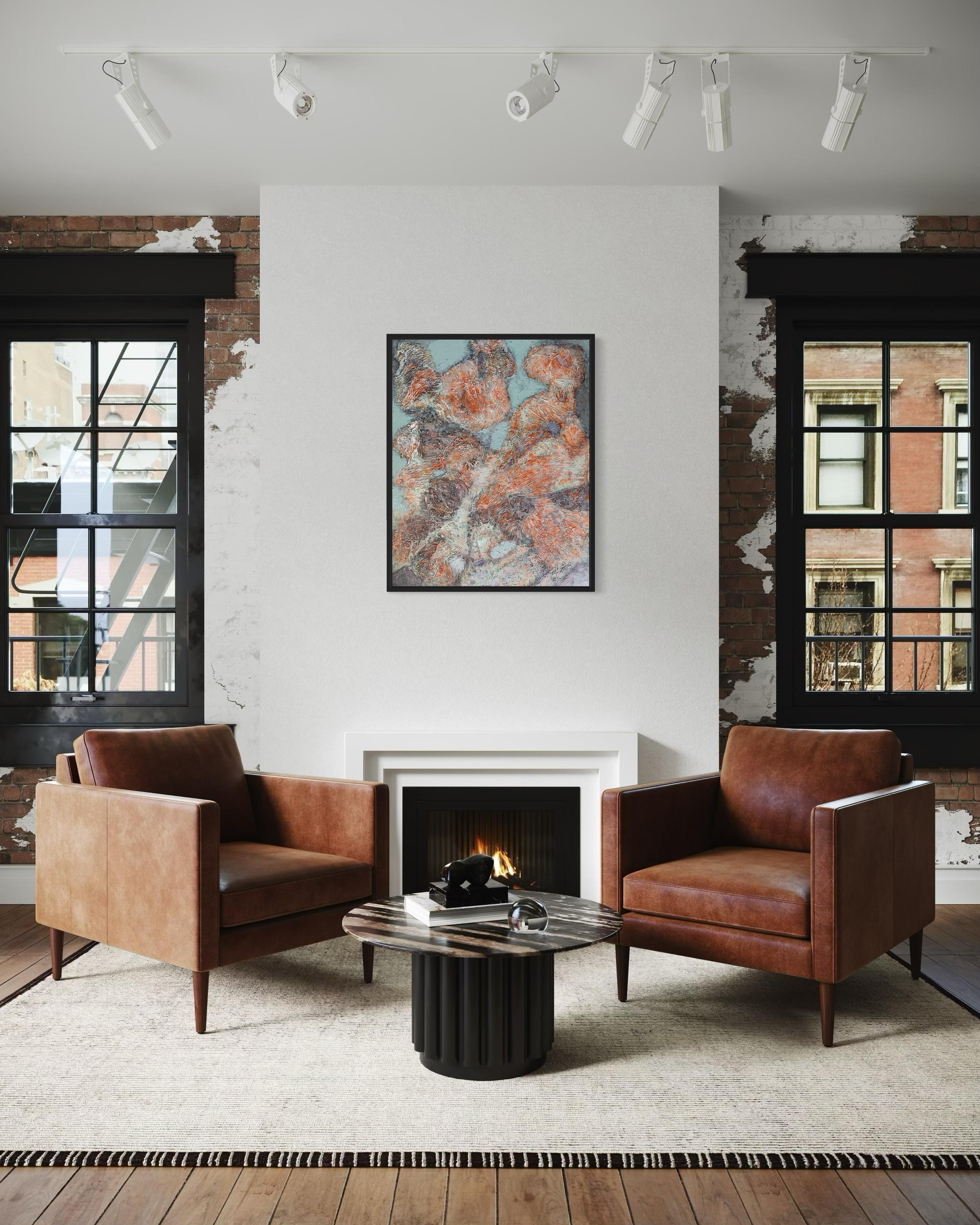 «Orange abstraction» Original Large painting. Vertical horizontal  structure For Sale 14