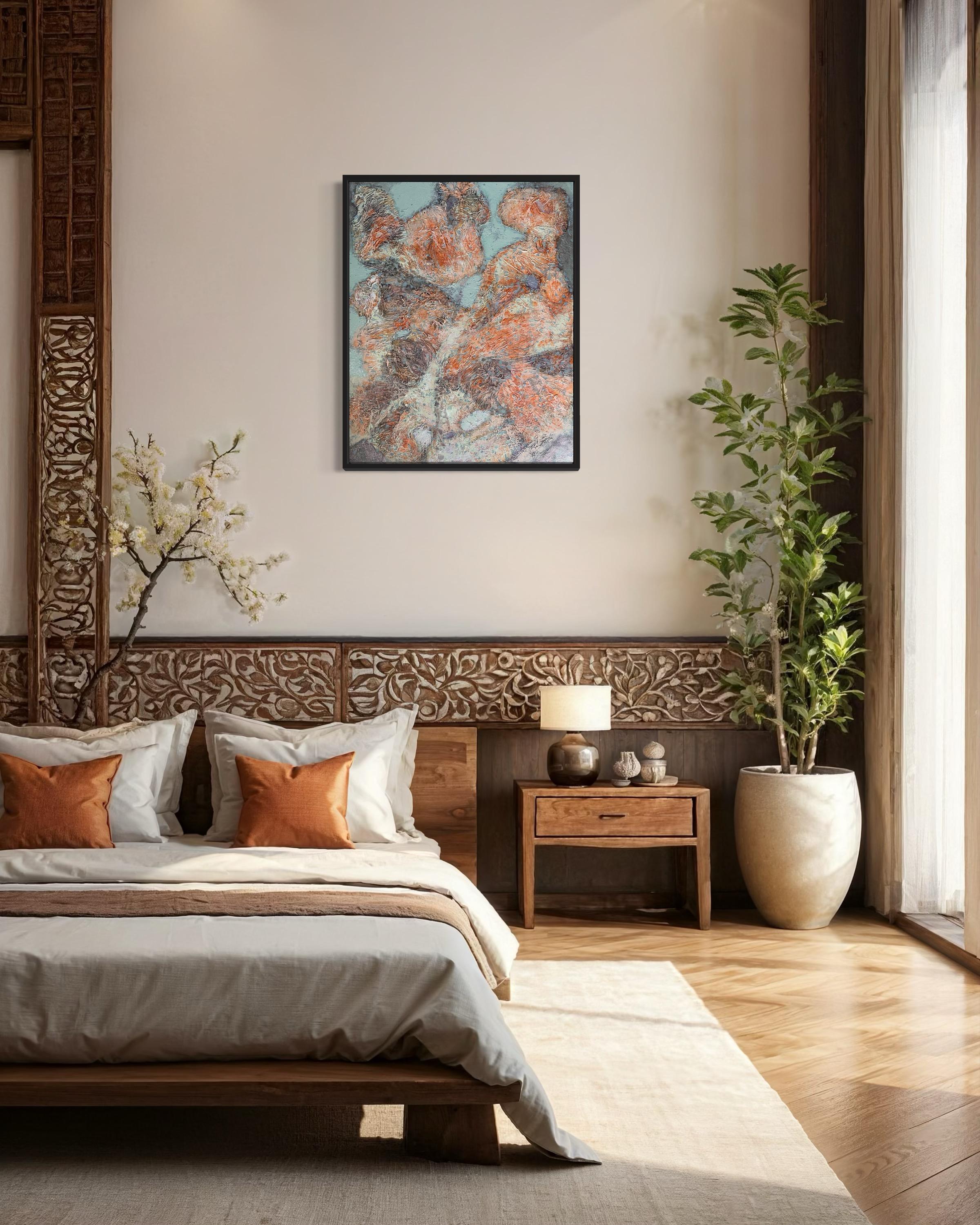 «Orange abstraction» Original Large painting. Vertical horizontal  structure For Sale 15