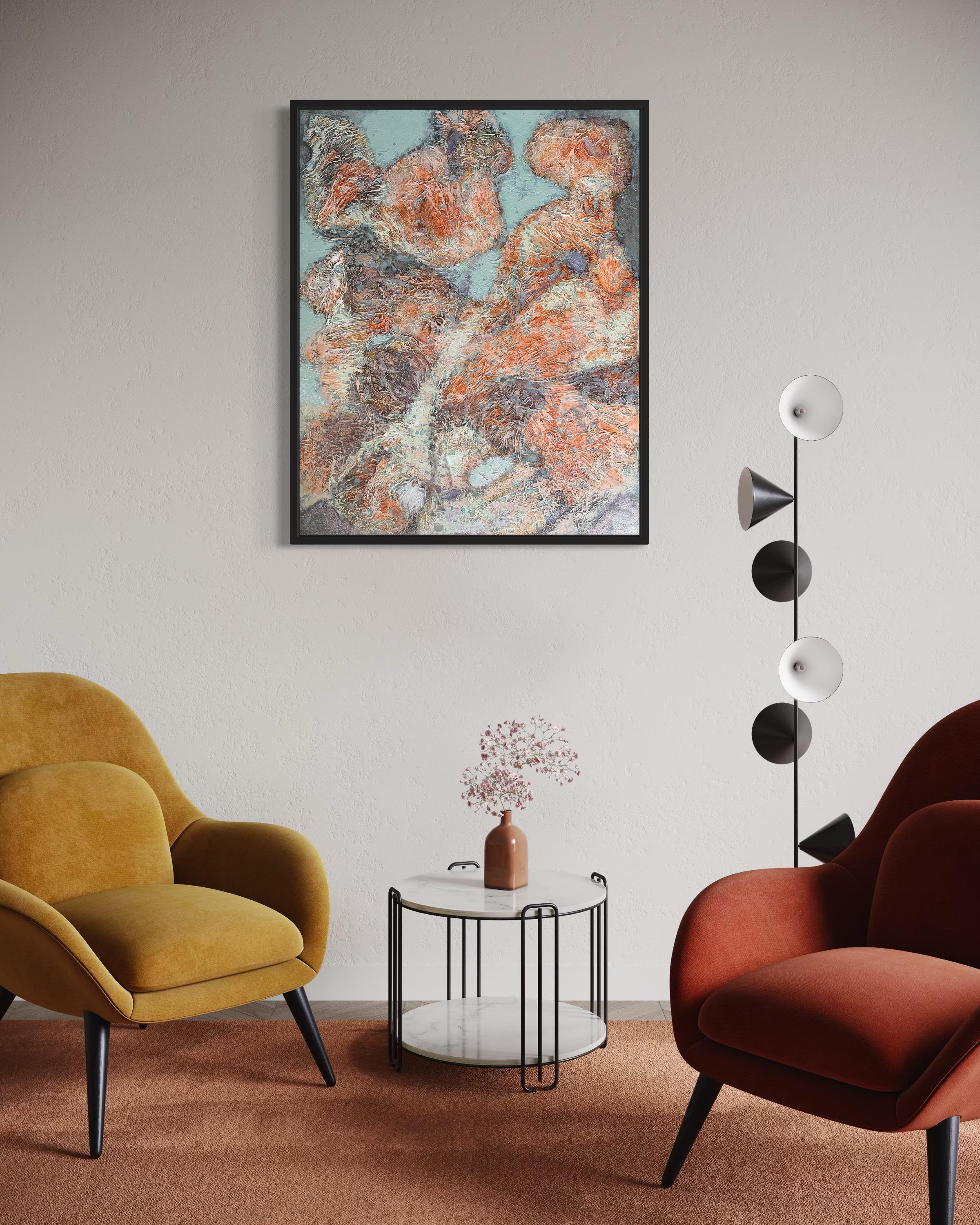 «Orange abstraction» Original Large painting. Vertical horizontal  structure For Sale 2
