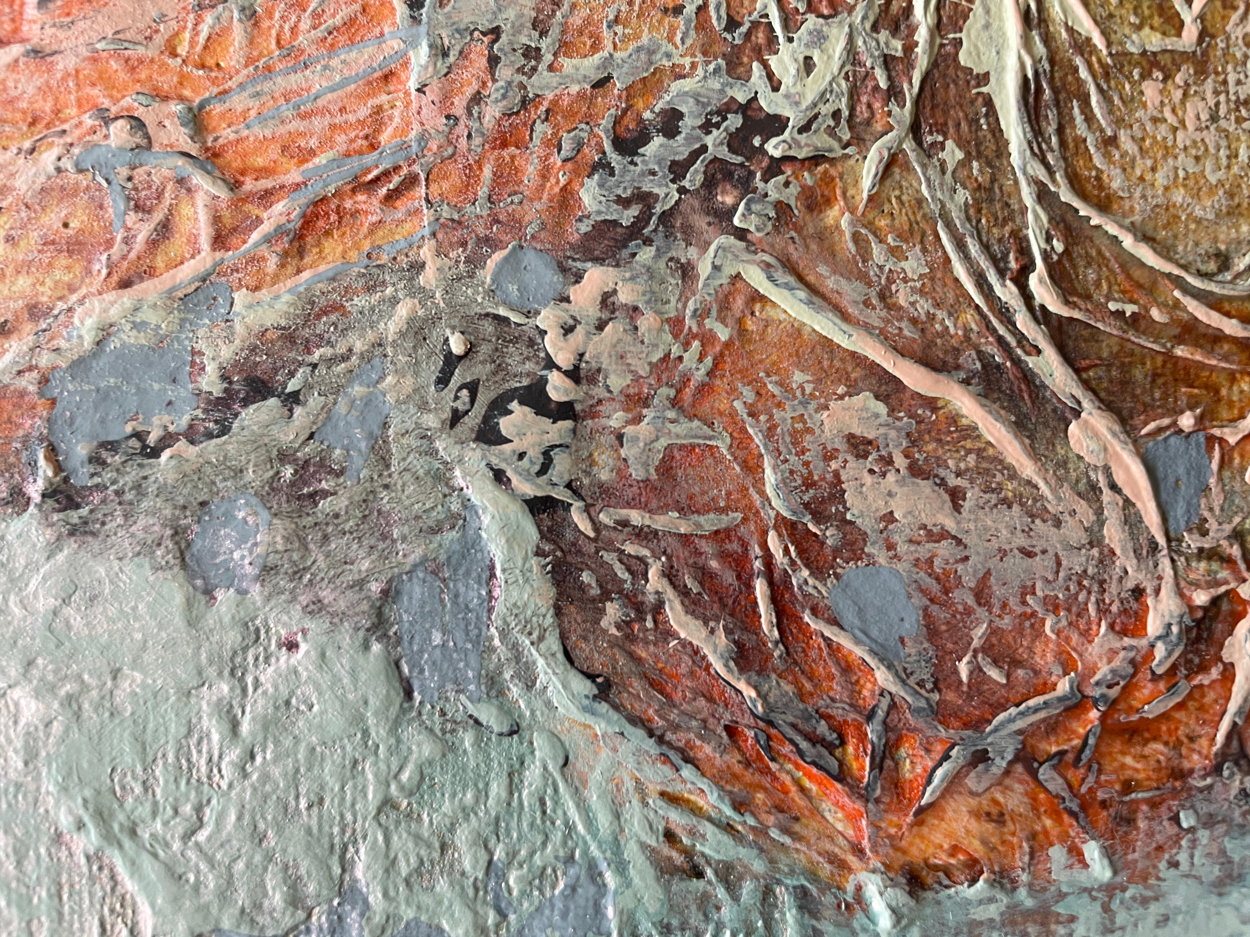 «Orange abstraction» Original Large painting. Vertical horizontal  structure For Sale 4