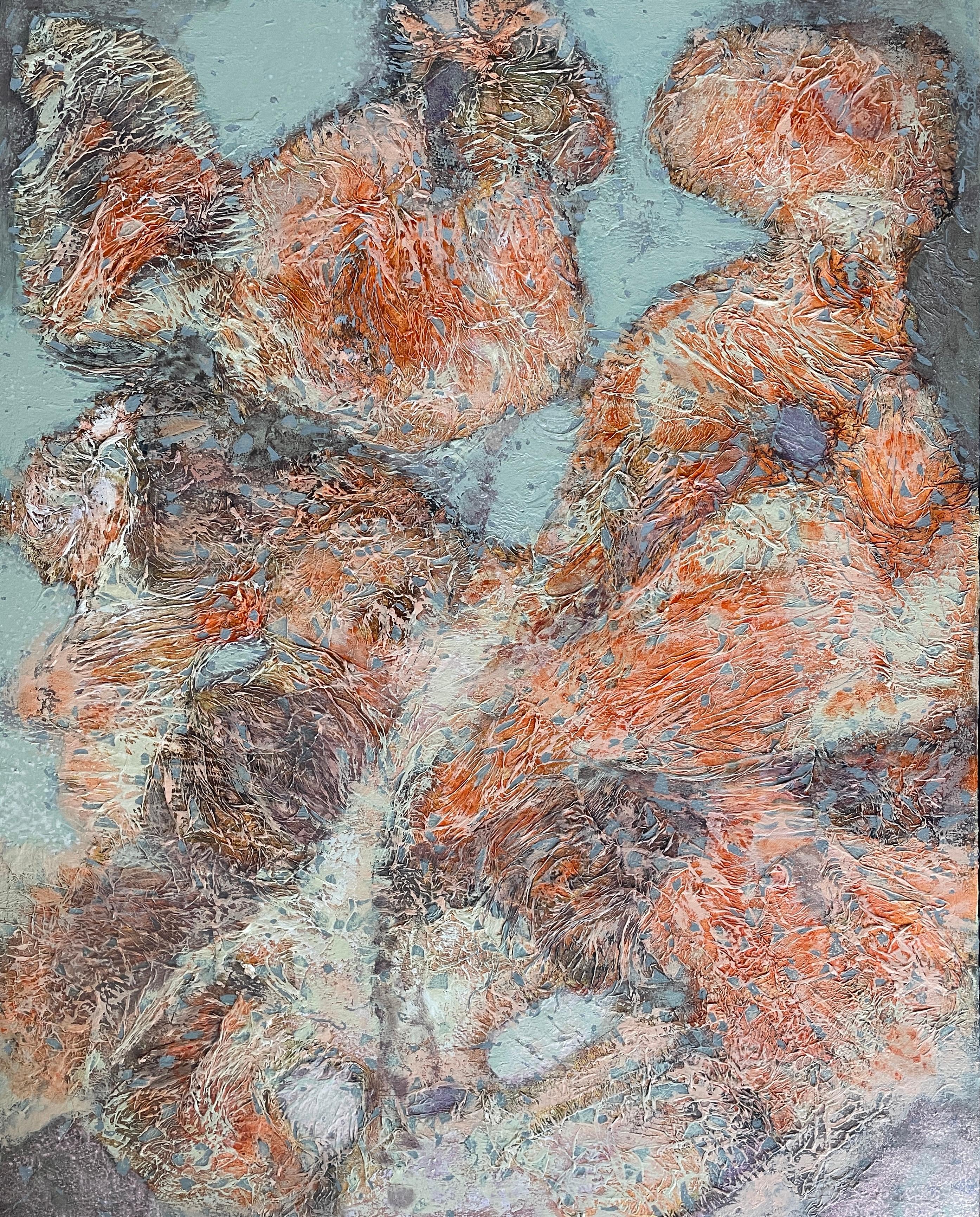 Nadezda Stupina Abstract Painting - «Orange abstraction» Original Large painting. Vertical horizontal  structure