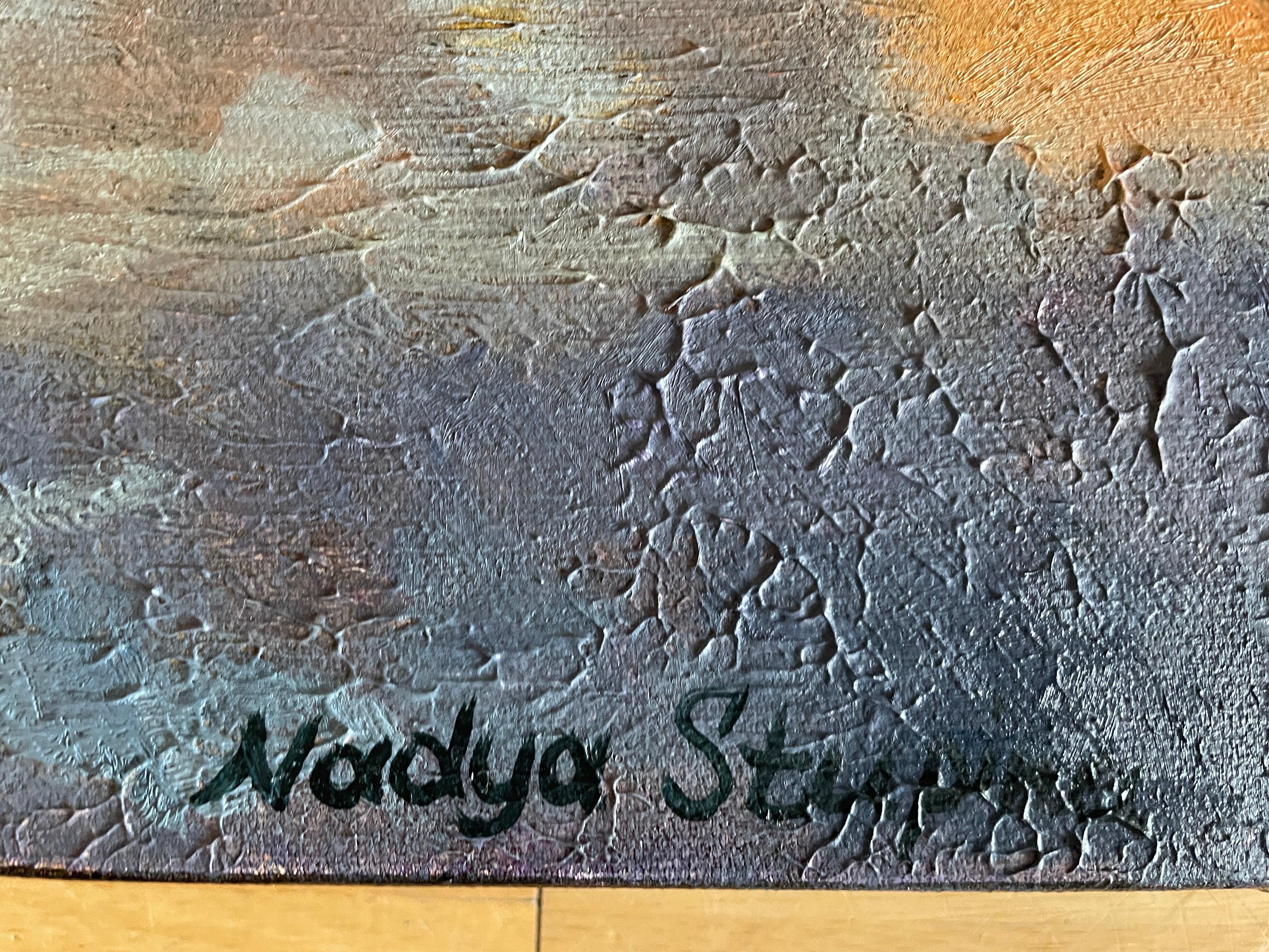 Nuvole arancioni su Heningsvær - Painting di Nadezda Stupina