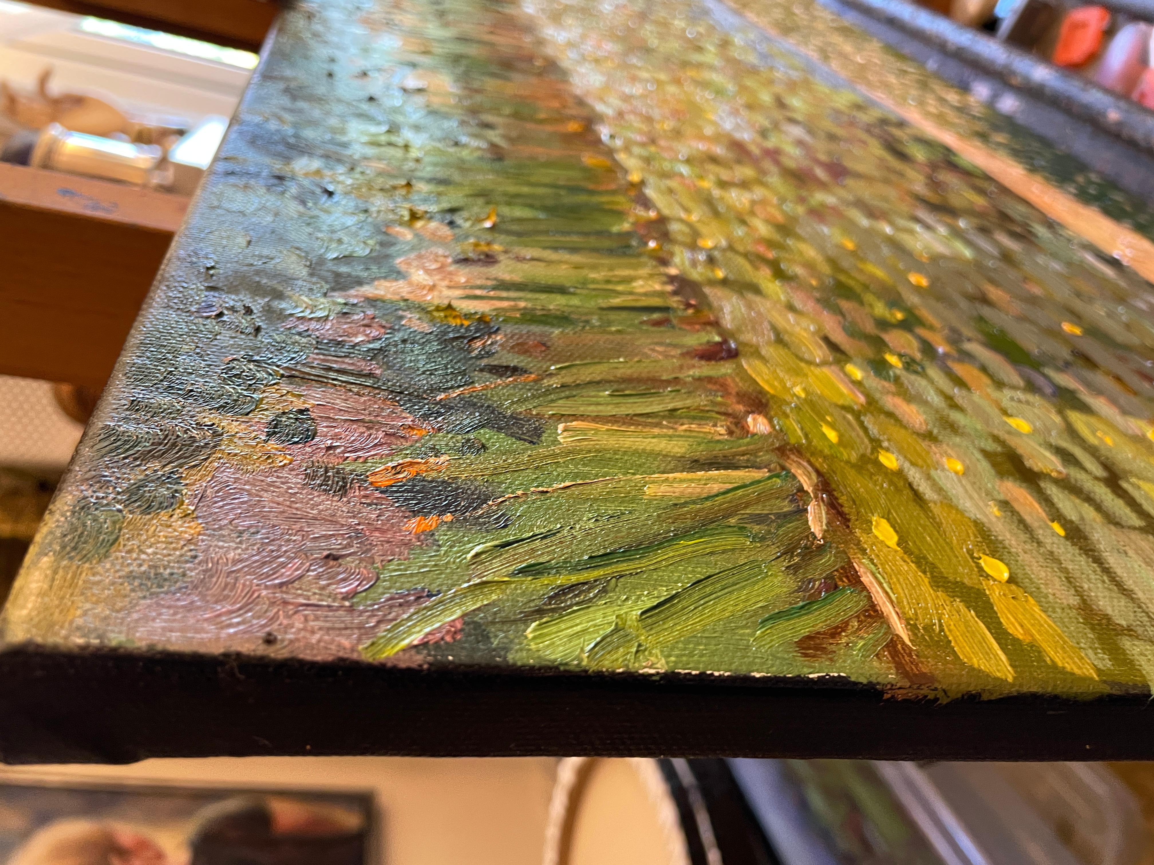 “Overgrown pond” Originan impressionistic landscape. Horizontal . Plain air For Sale 5