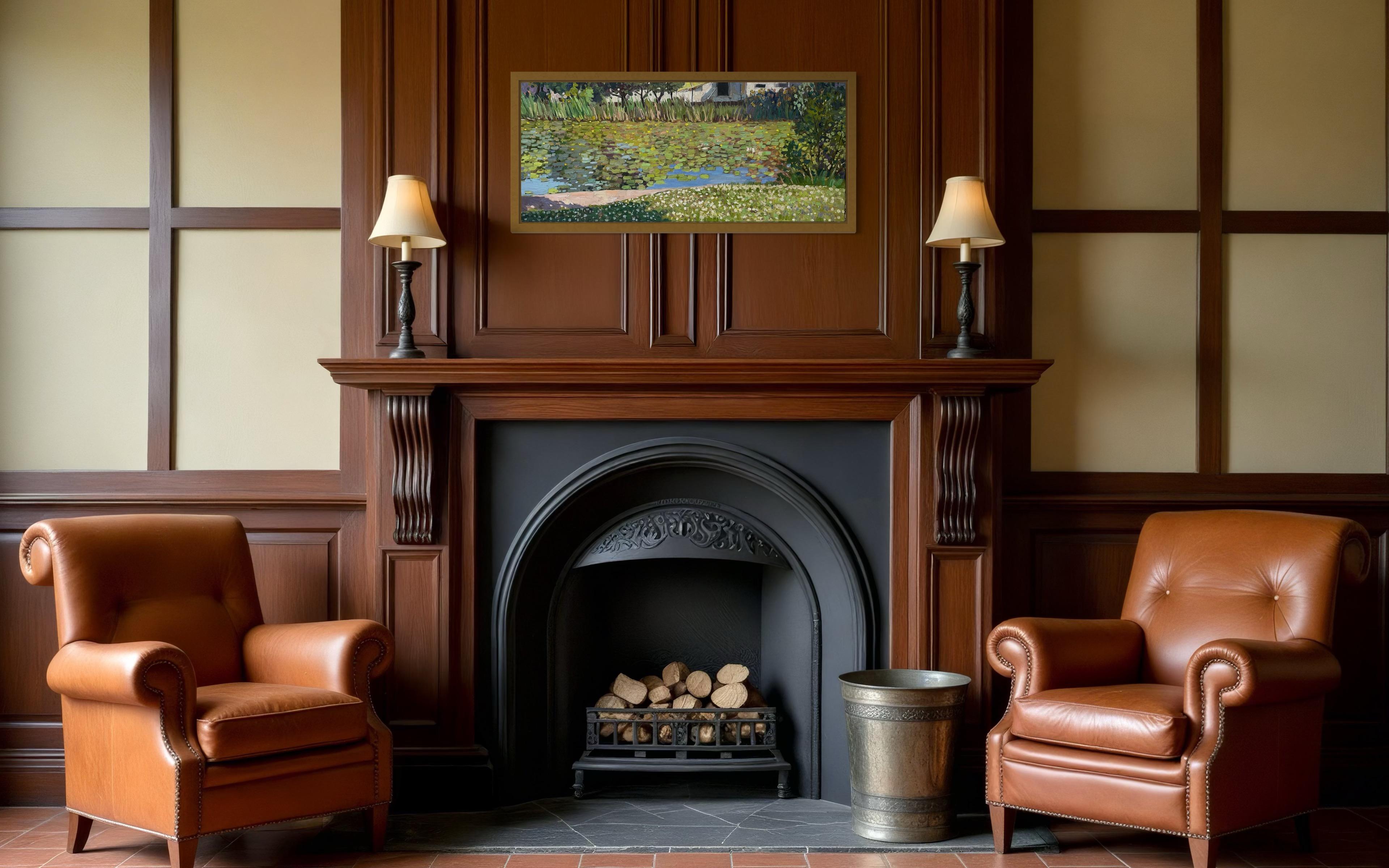 “Overgrown pond” Originan impressionistic landscape. Horizontal . Plain air For Sale 6