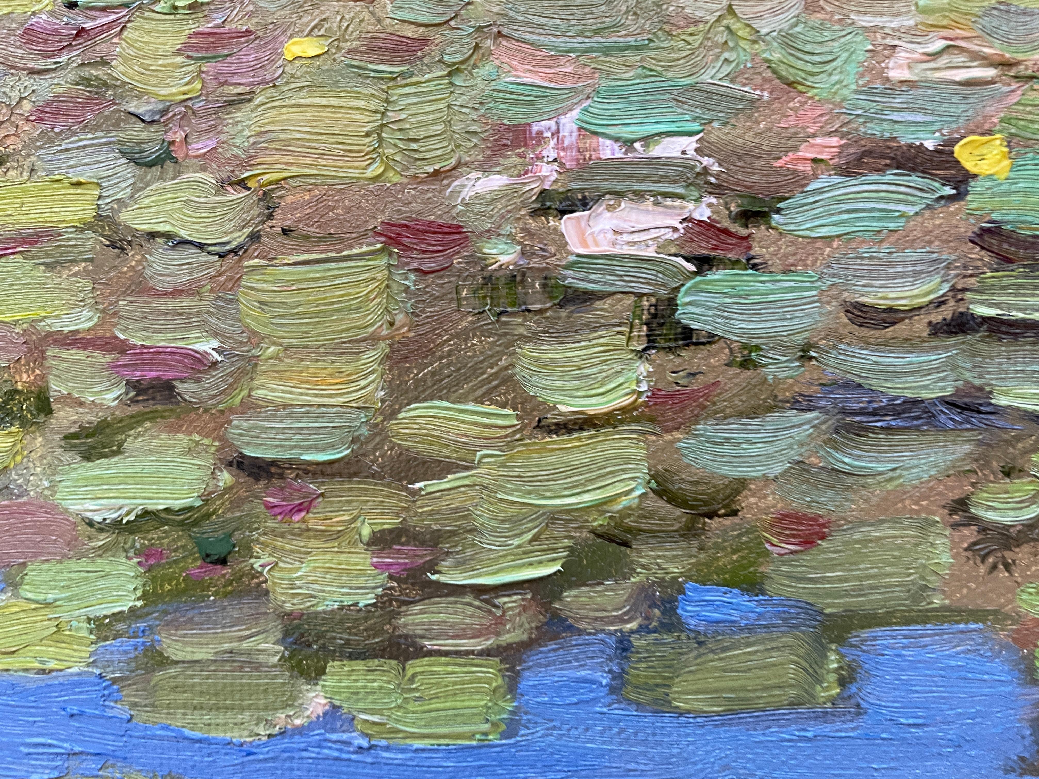 “Overgrown pond” Originan impressionistic landscape. Horizontal . Plain air For Sale 1