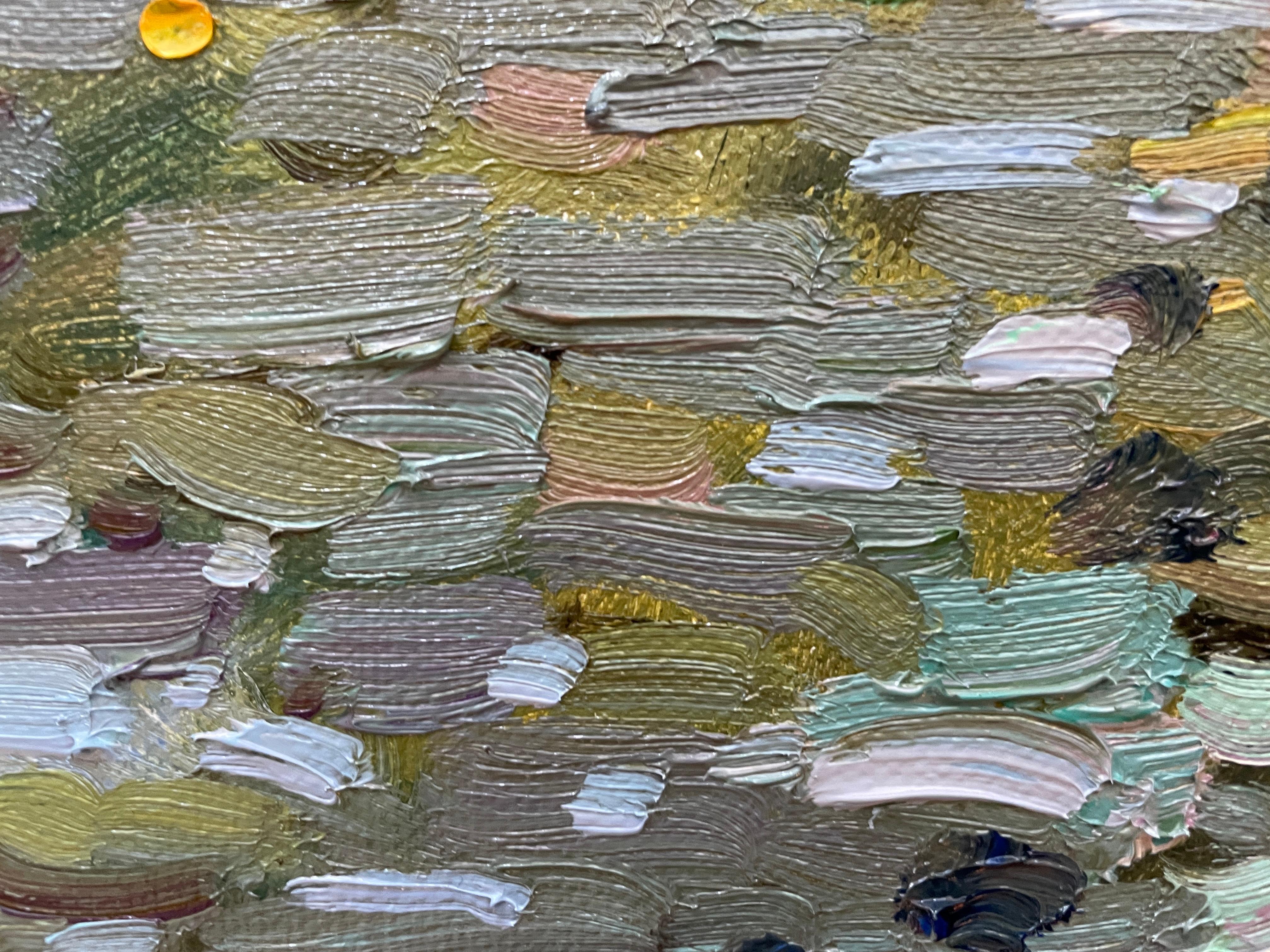 “Overgrown pond” Originan impressionistic landscape. Horizontal . Plain air For Sale 4