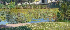 “Overgrown pond” Originan impressionistic landscape. Horizontal . Plain air