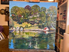 Cuadro al óleo de paisaje impresionista original de Paddehavet, 60 x 60 cm