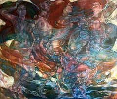 "Fantasmagoria . In movimento".  Orizzontale . Quadro figurativo a olio di grandi dimensioni.