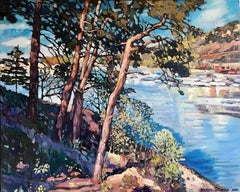 "Pine trees on Ulvøya." Original impressionistic landscape . impasto technique.