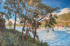 Pines on the island . Original impressionistic landscape. Large impasto painting