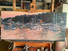 «Pink evening at Malmøya» Original impressionistic seascape. Horizontal