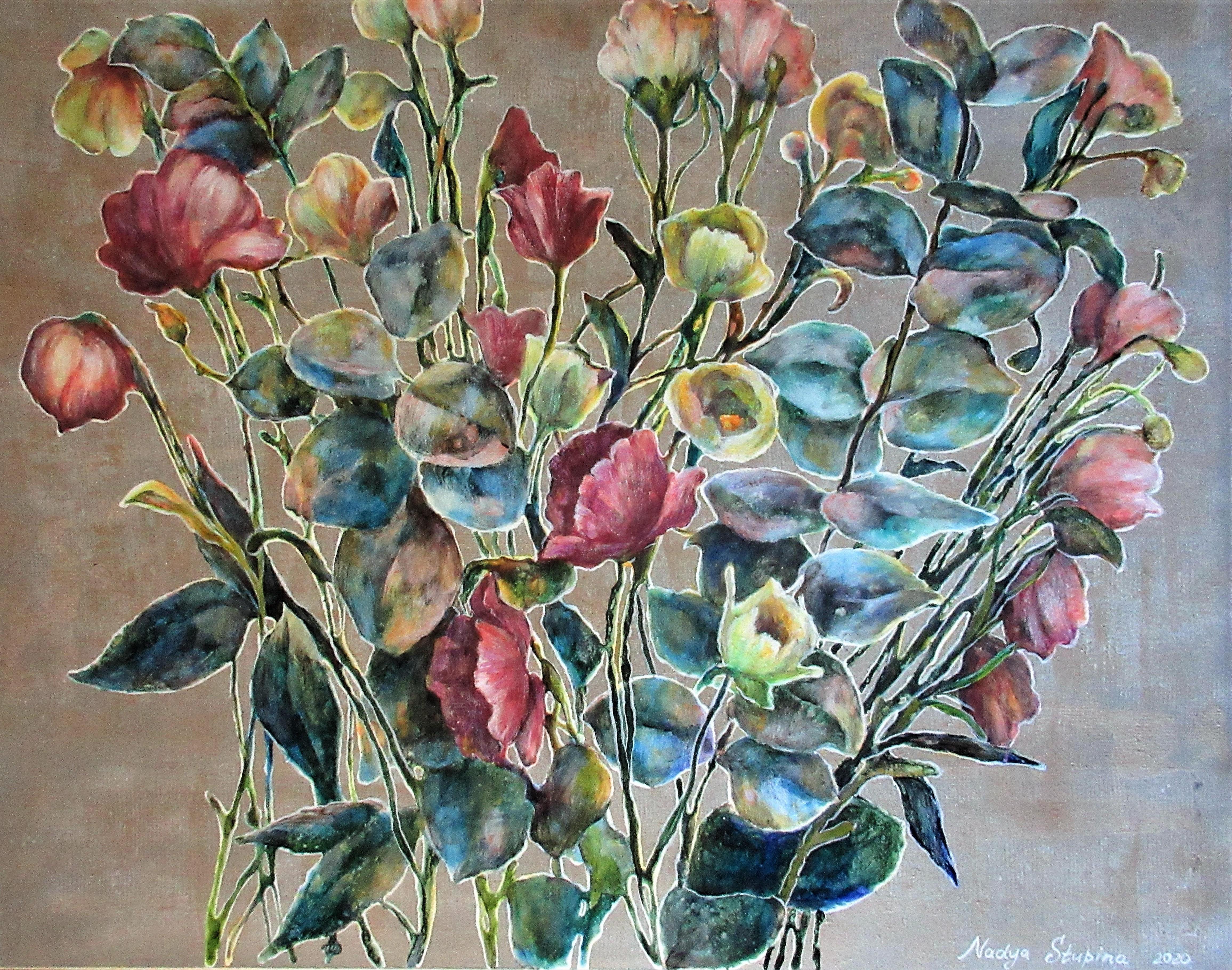 "Poesía". Gran composición floral. Pintura acrílica. Moderno