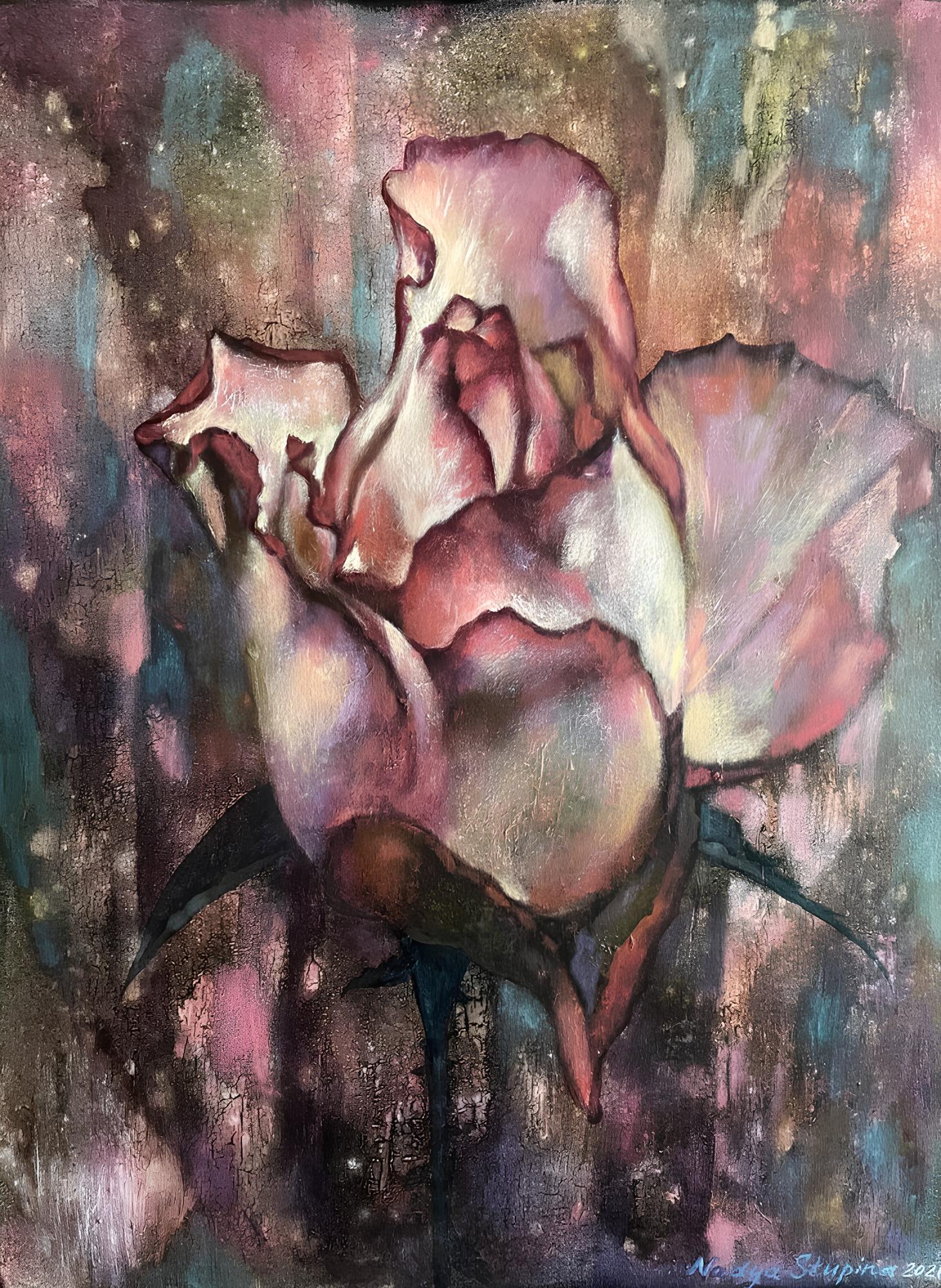 Portrait d'une rose mystérieuse, peinture florale originale à l'acrylique