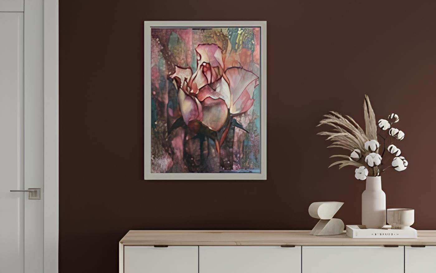 „Porträt einer geheimnisvollen Rose“, Original-Blumengemälde. vertikal. Öl/Leinwand im Angebot 2