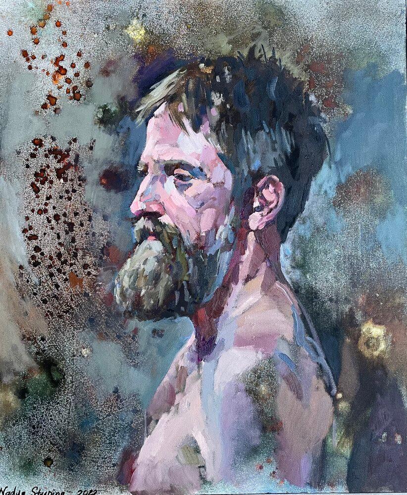 Portrait Painting de Nadezda Stupina - "Retrato del desnudo" Pintura original impresionista fifurativa.