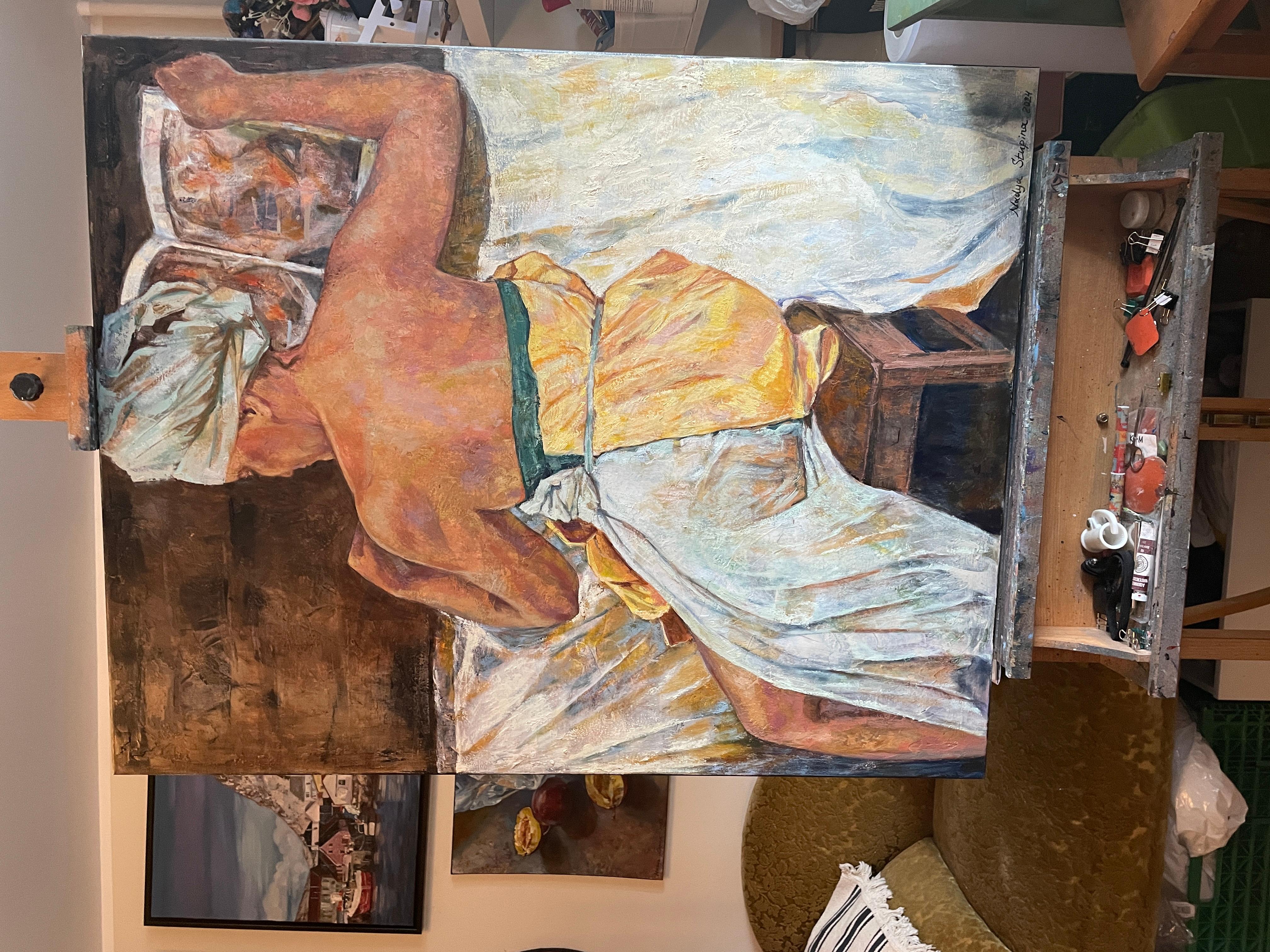 « Modèle Renaissance » Grande peinture à l'huile verticale. Réalisme et figuration en vente 8