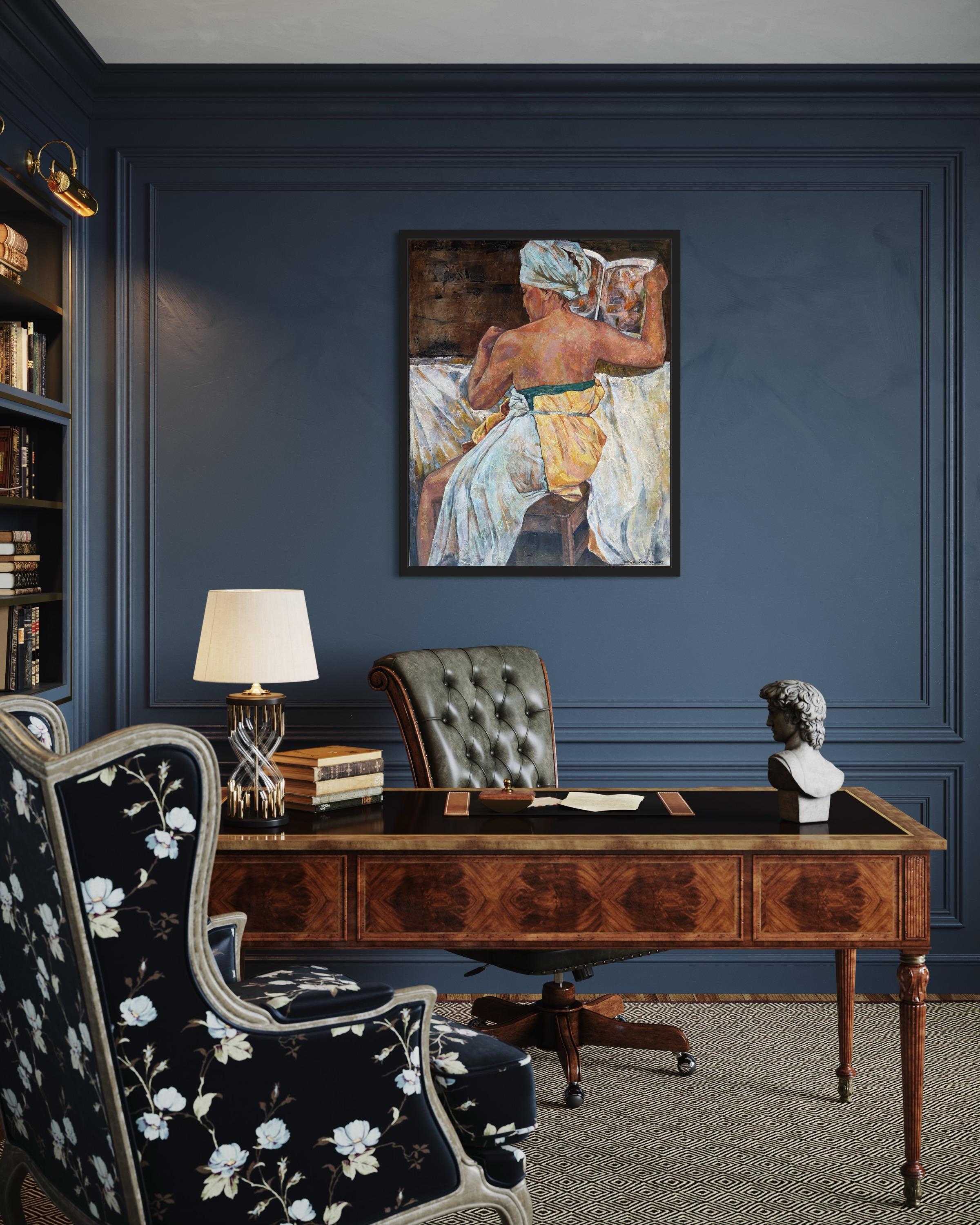 « Modèle Renaissance » Grande peinture à l'huile verticale. Réalisme et figuration - Painting de Nadezda Stupina