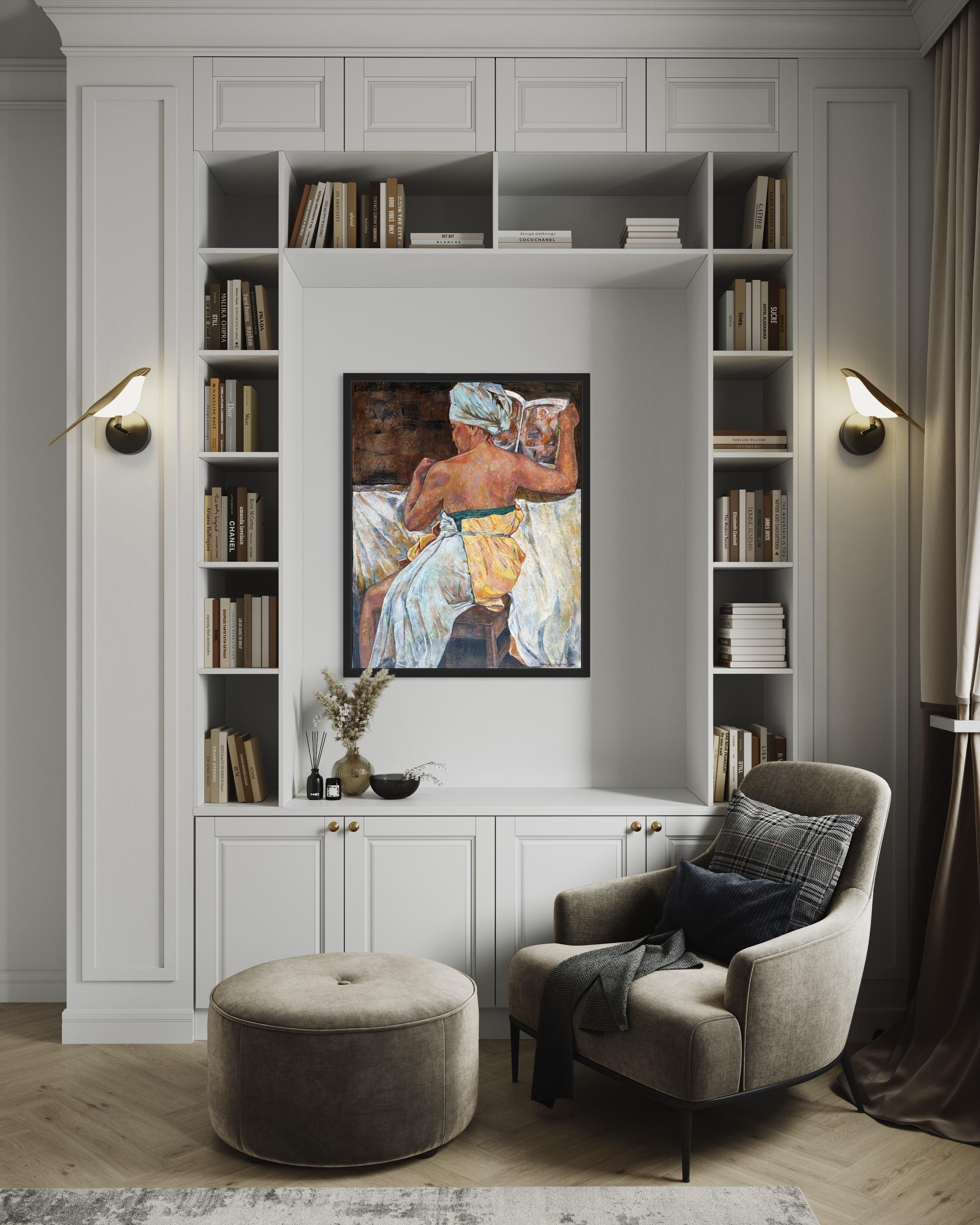 Dans ce halètement, j'ai puisé dans la riche texture de l'huile et de l'acrylique pour apporter de la couleur et de l'originalité à mon travail.  à la vie un moment d'intimité  réflexion. Par mes coups de pinceau dans le style figuratif, mêlant les