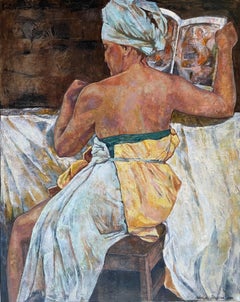 "Renaissance model" Vertical large oil painting . Realism .Figurative