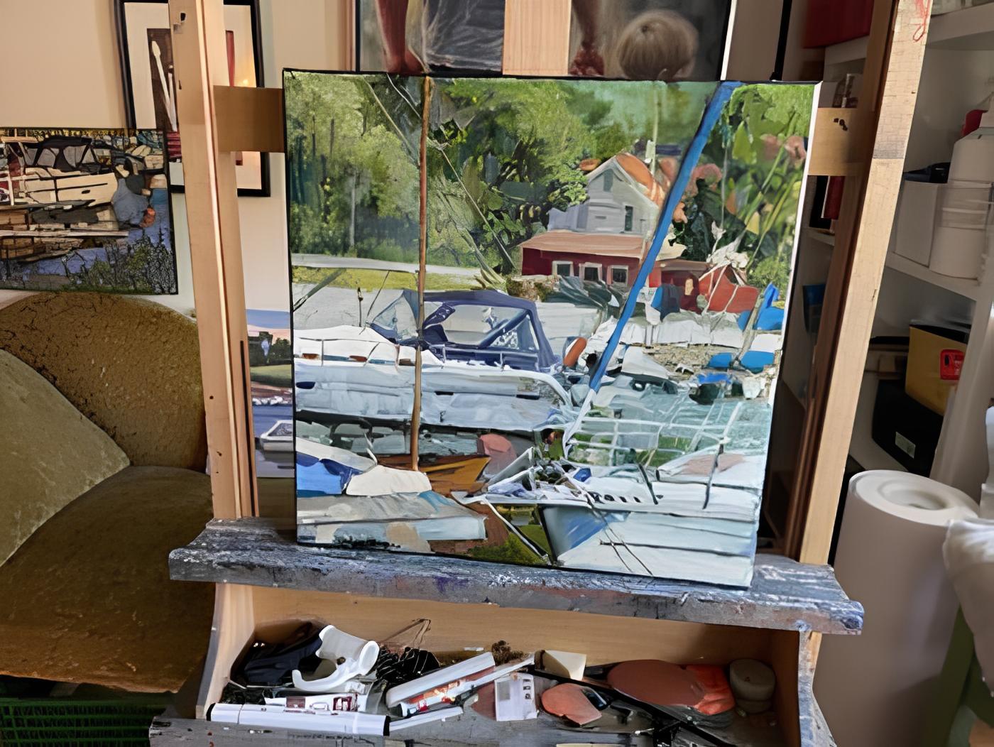 In this oil painting, I've captured the vivacious essence of a bustling harbor. Each stroke is imbued with the dynamic interplay of light and shadow, reflecting the fleeting moments of daily life by the water. My brush dances with the colors of