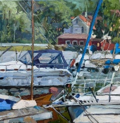 "Ritmos del puerto" Original paisaje impresionista. Cuadrado pequeño  .
